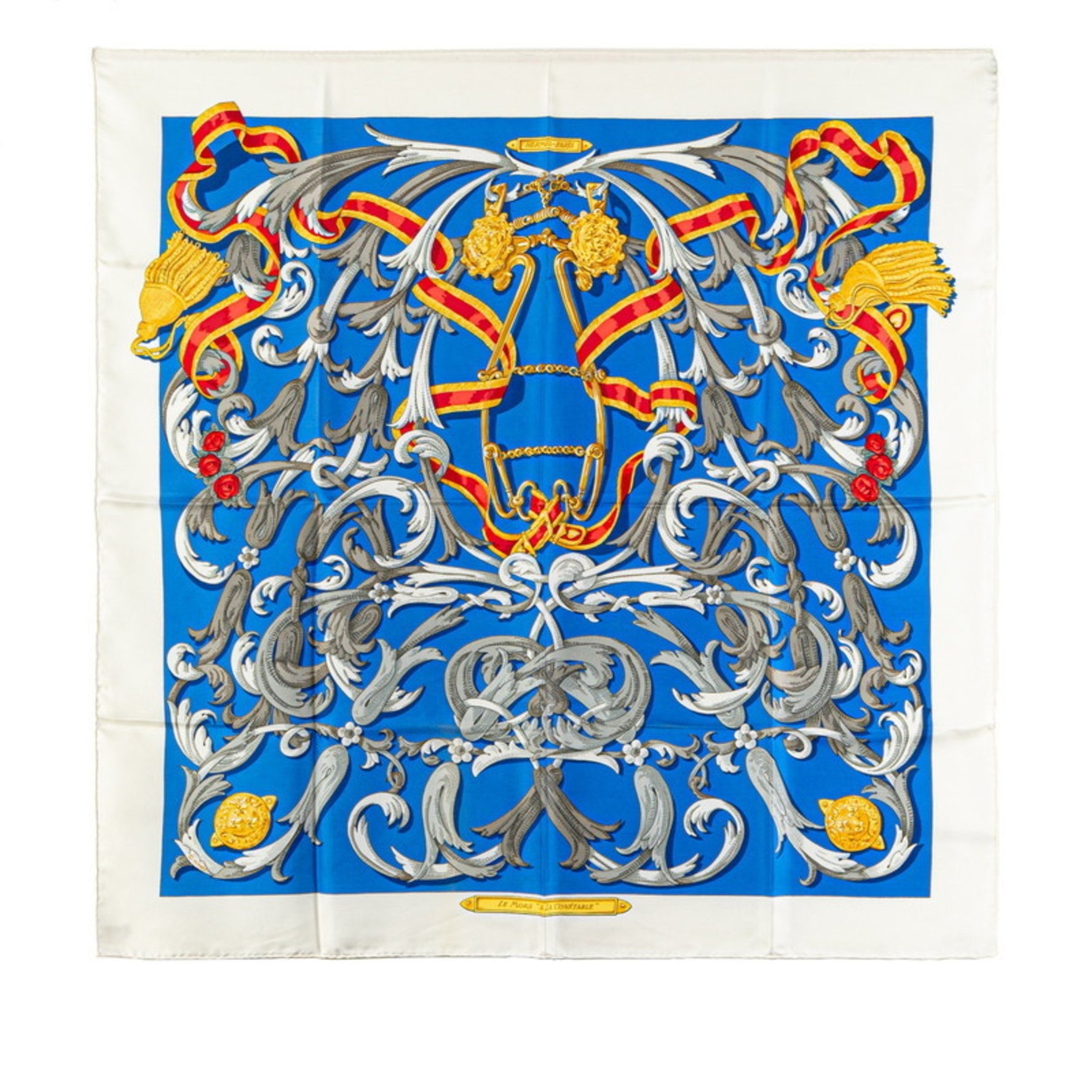 Hermes Hermès Carré 90 "LE MORS A LA CONETABLE" Scarf, White and Multicolor Silk