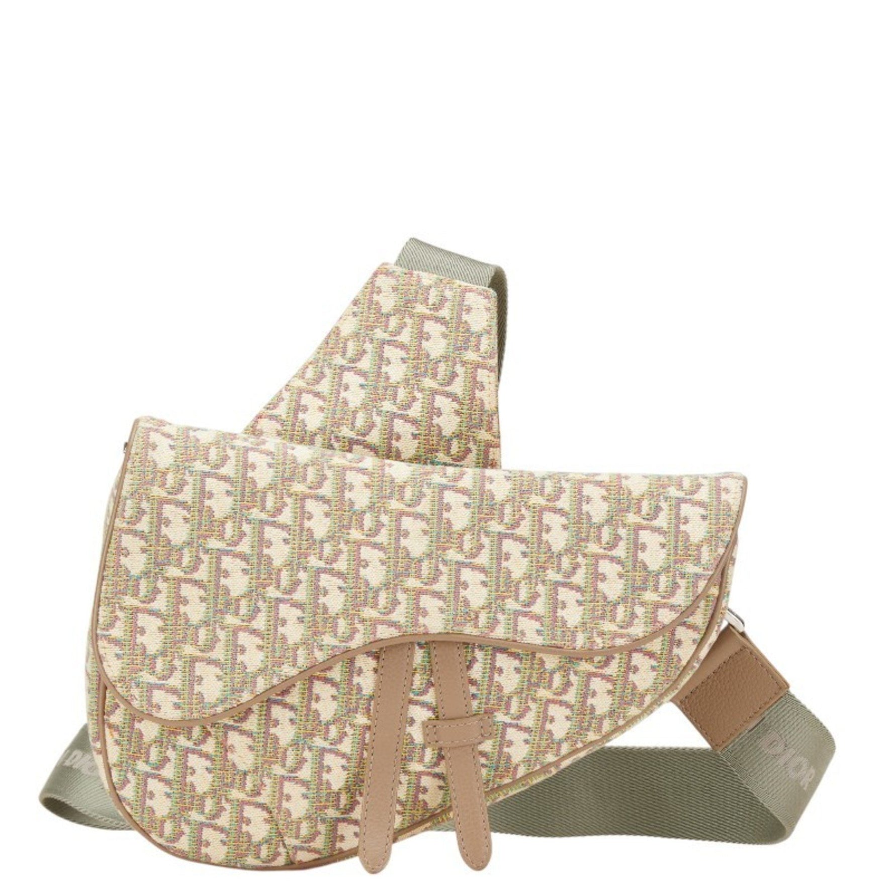 Christian Dior Dior Oblique Saddle Bag, Body Shoulder Beige, Multicolor Canvas, Leather