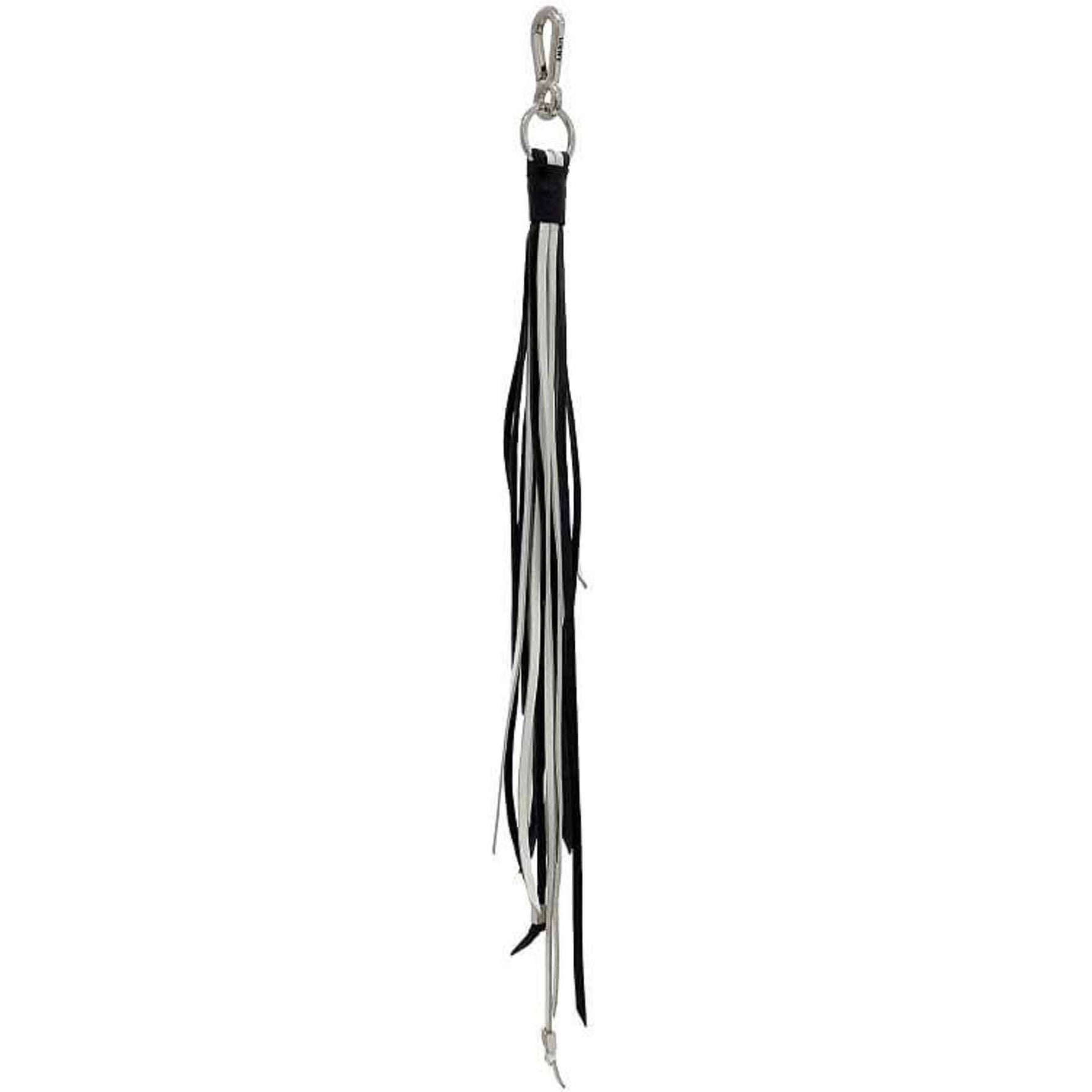 LOEWE Black, White, Silver Anagram Leather and Metal Tassel Key Ring Bag Charm Women