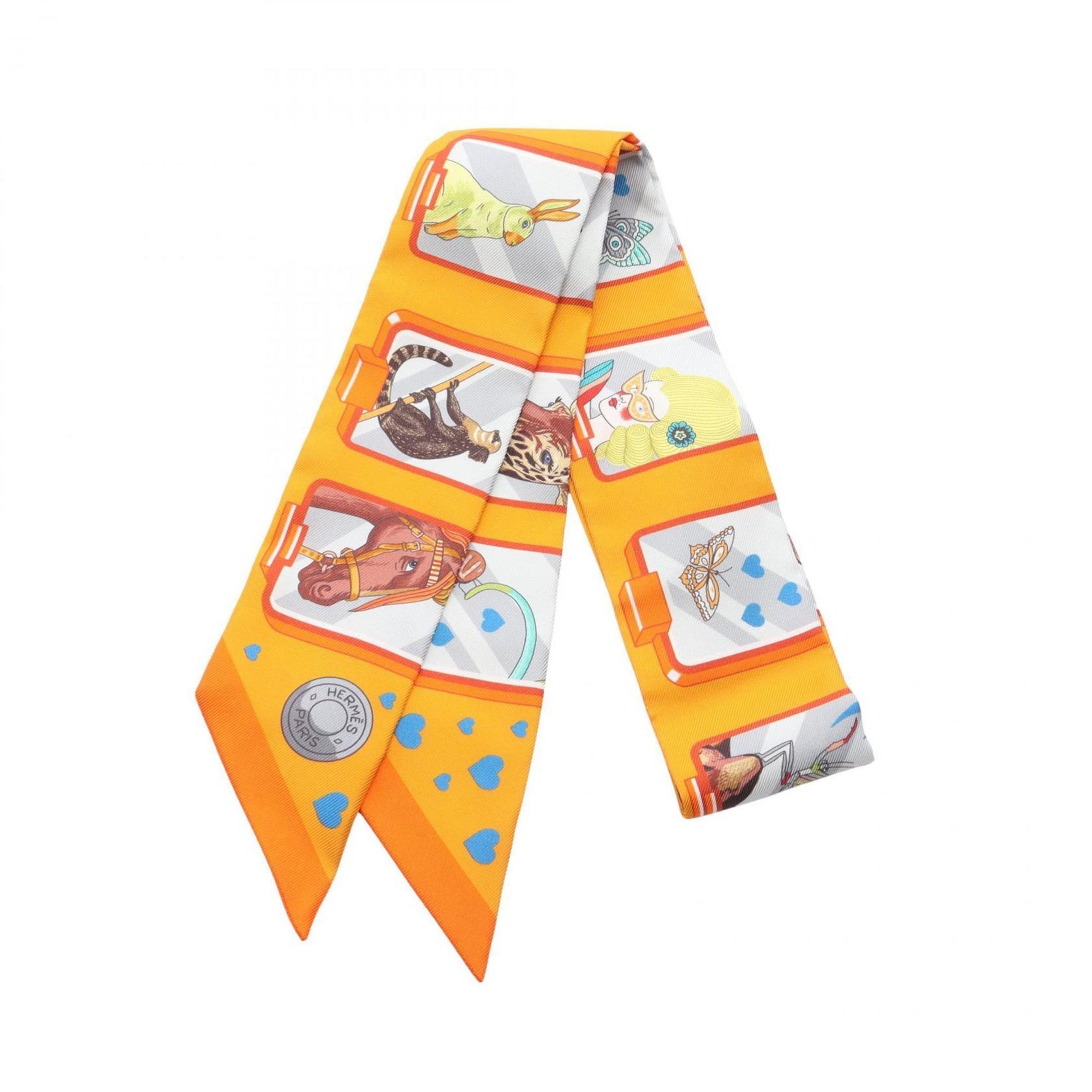 Hermès Twilly HERMES STORY Silk Scarf in Orange Multicolor