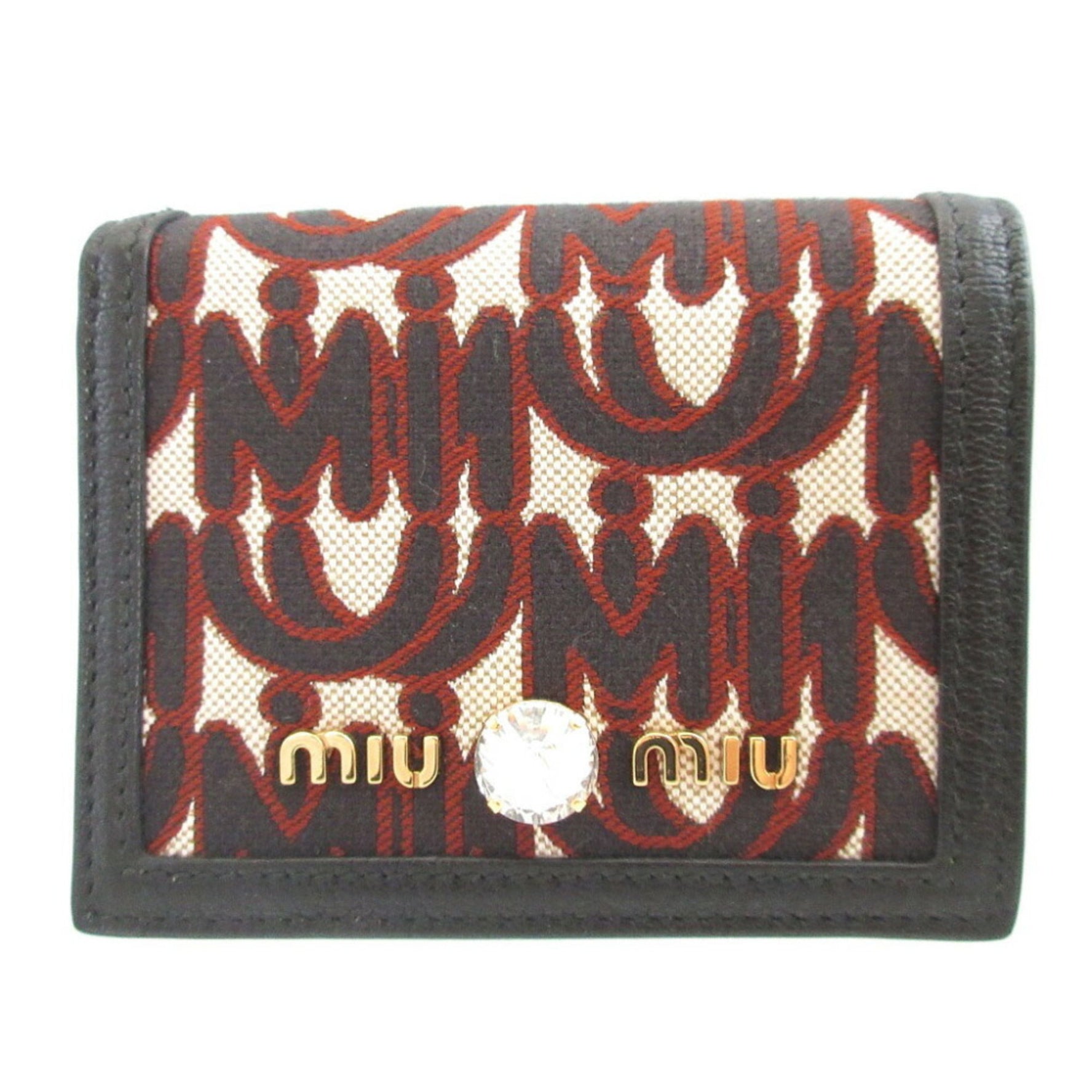 Miu Miu Like new Miu MM Paris bejeweled canvas and leather bifold wallet