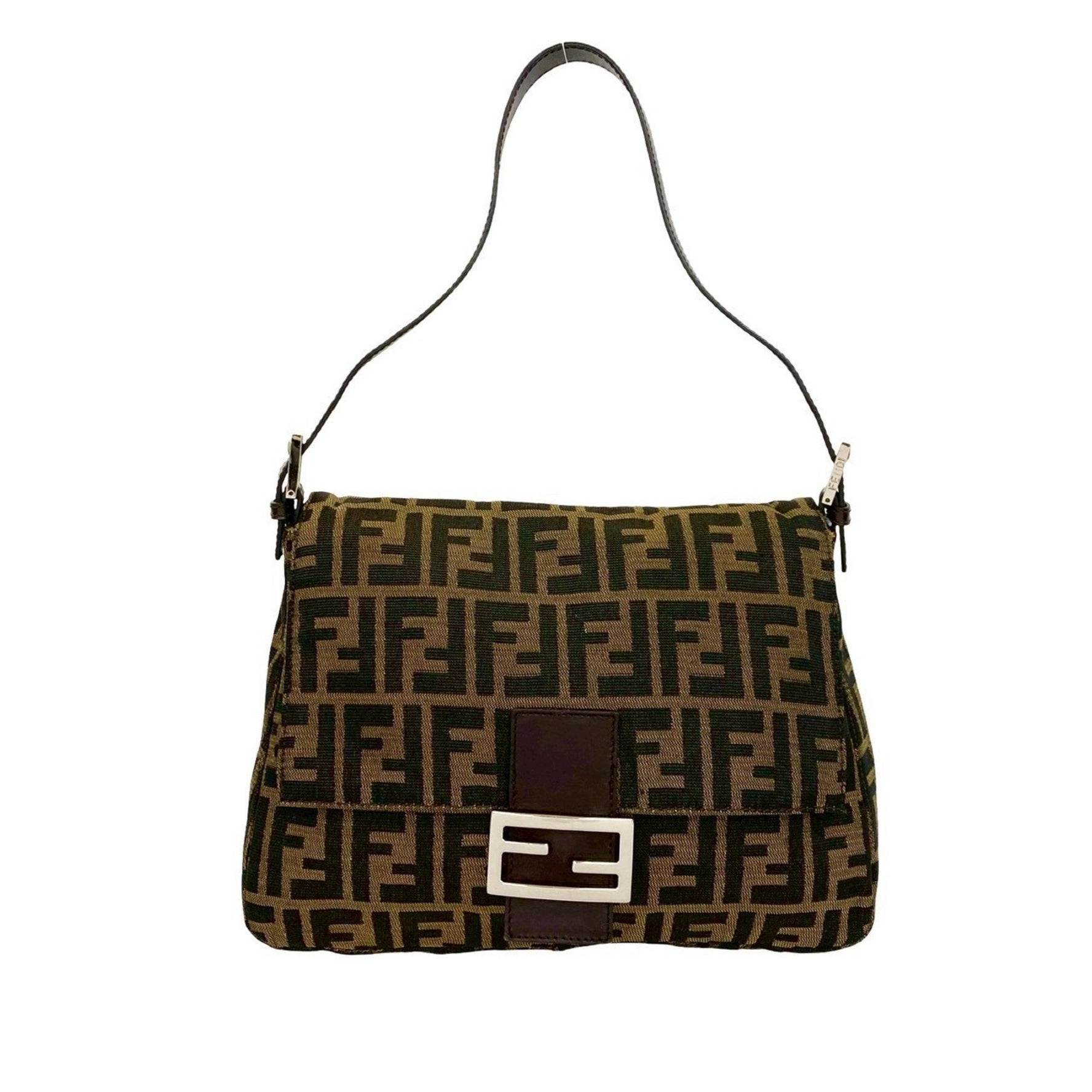 FENDI Mamma Bucket Zucca FF Pattern Canvas and Leather Semi-One Shoulder Bag Brown Black