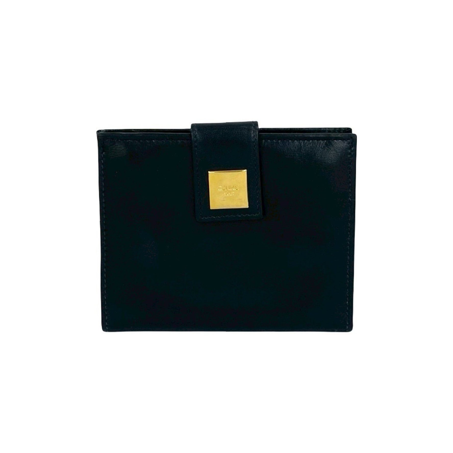 CELINE Logo Hardware Calfskin Leather Bifold Wallet, Mini Card Case, Blue