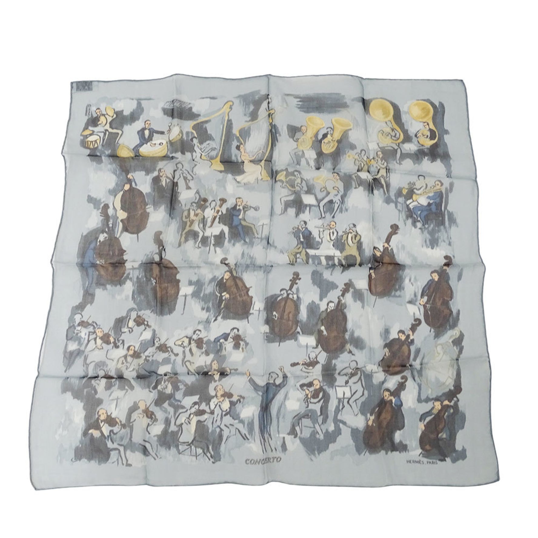 Hermes Hermès scarf, Carré 40, CONCERTO, made of sheer, silk. Perfect for orchestral performances and musical instruments.