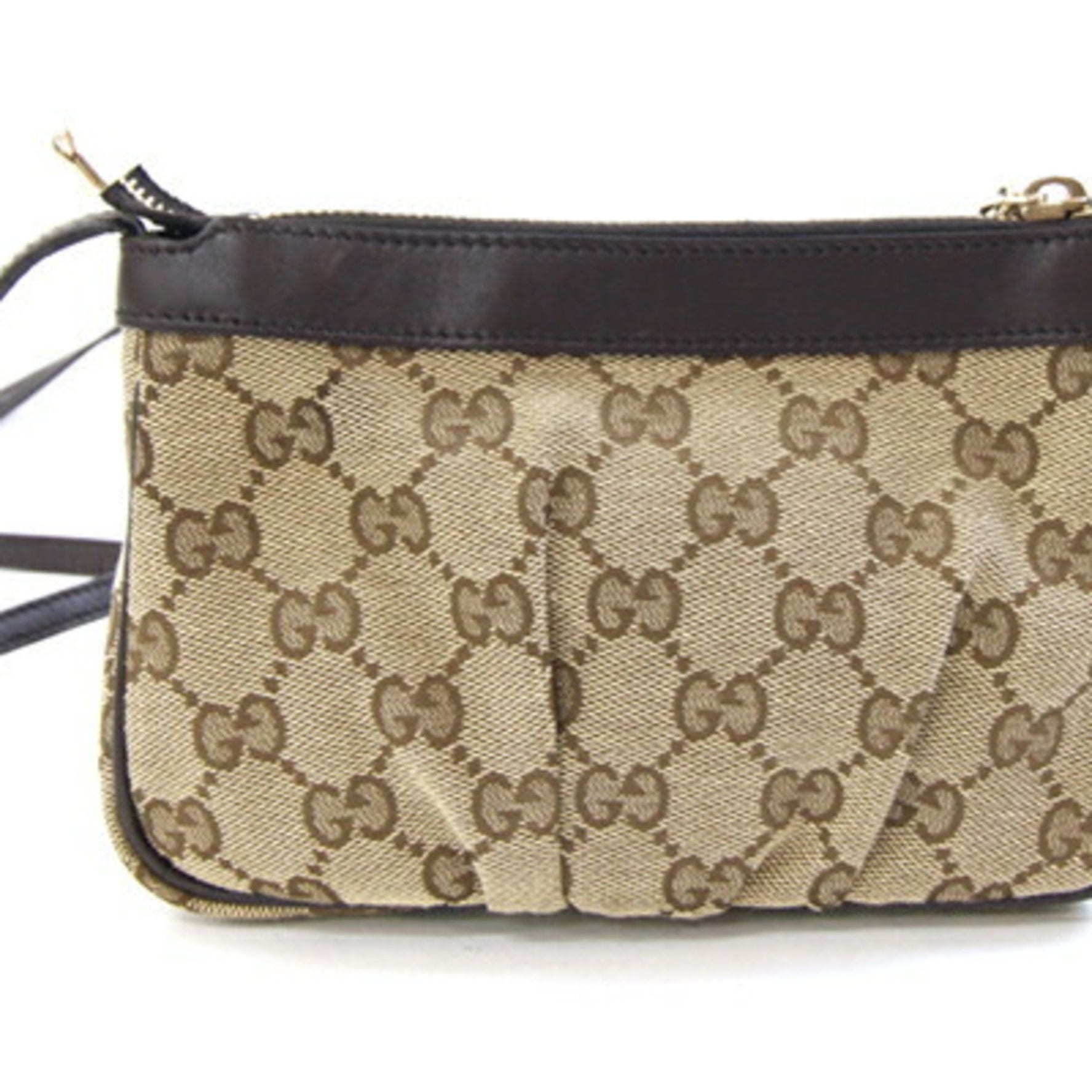 Gucci Shoulder Bag Beige Brown Canvas and Leather Pochette Small Heart Charm