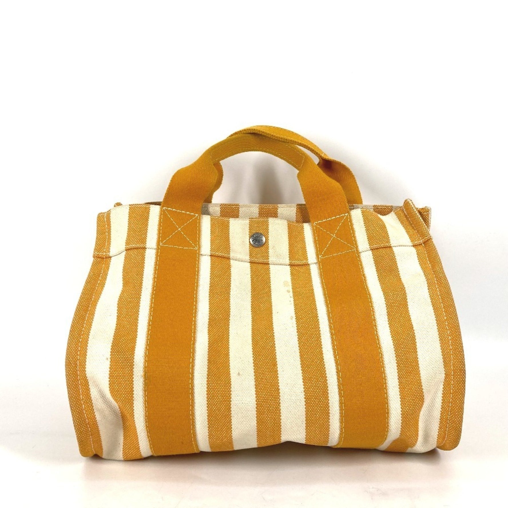 HERMES Cannes PM Striped Tote Bag with Pouch, Canvas Handbag, Orange