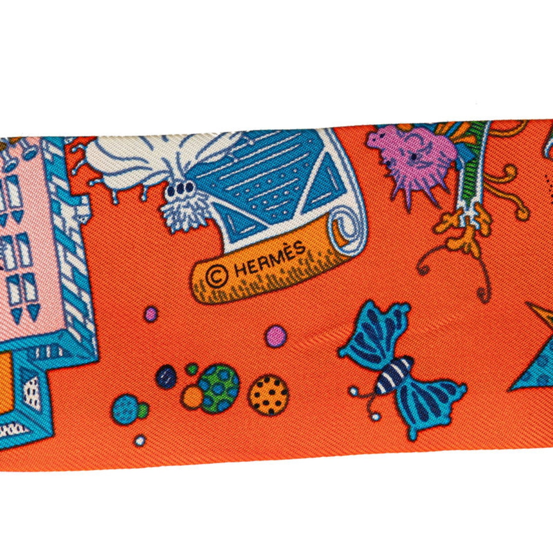 Hermes Hermès Twilly LA FOLLE PARADE Scarf, Orange Multicolor Silk