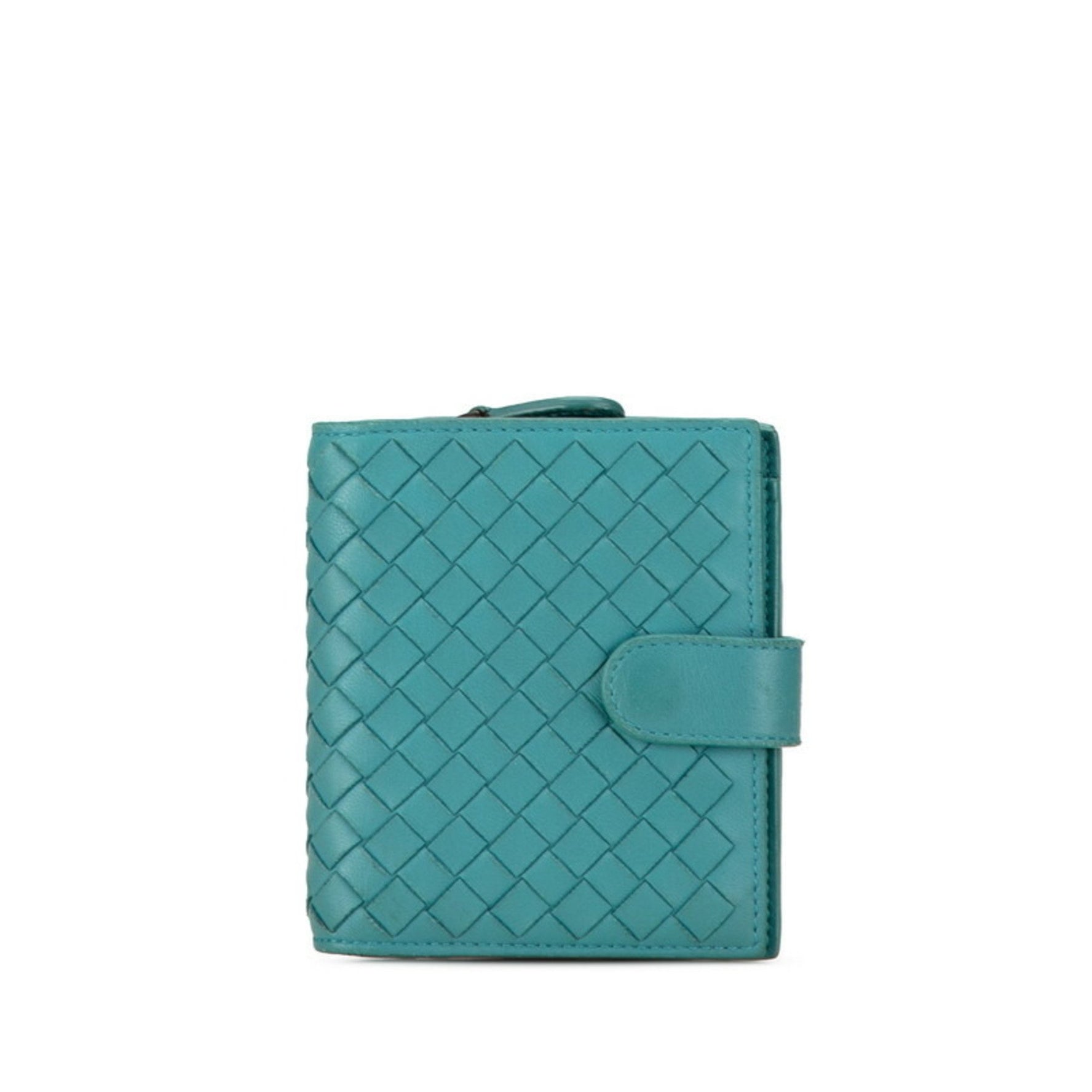 Bottega Veneta Intrecciato Bi-fold Wallet Blue Green Leather BOTTEGAVENETA
