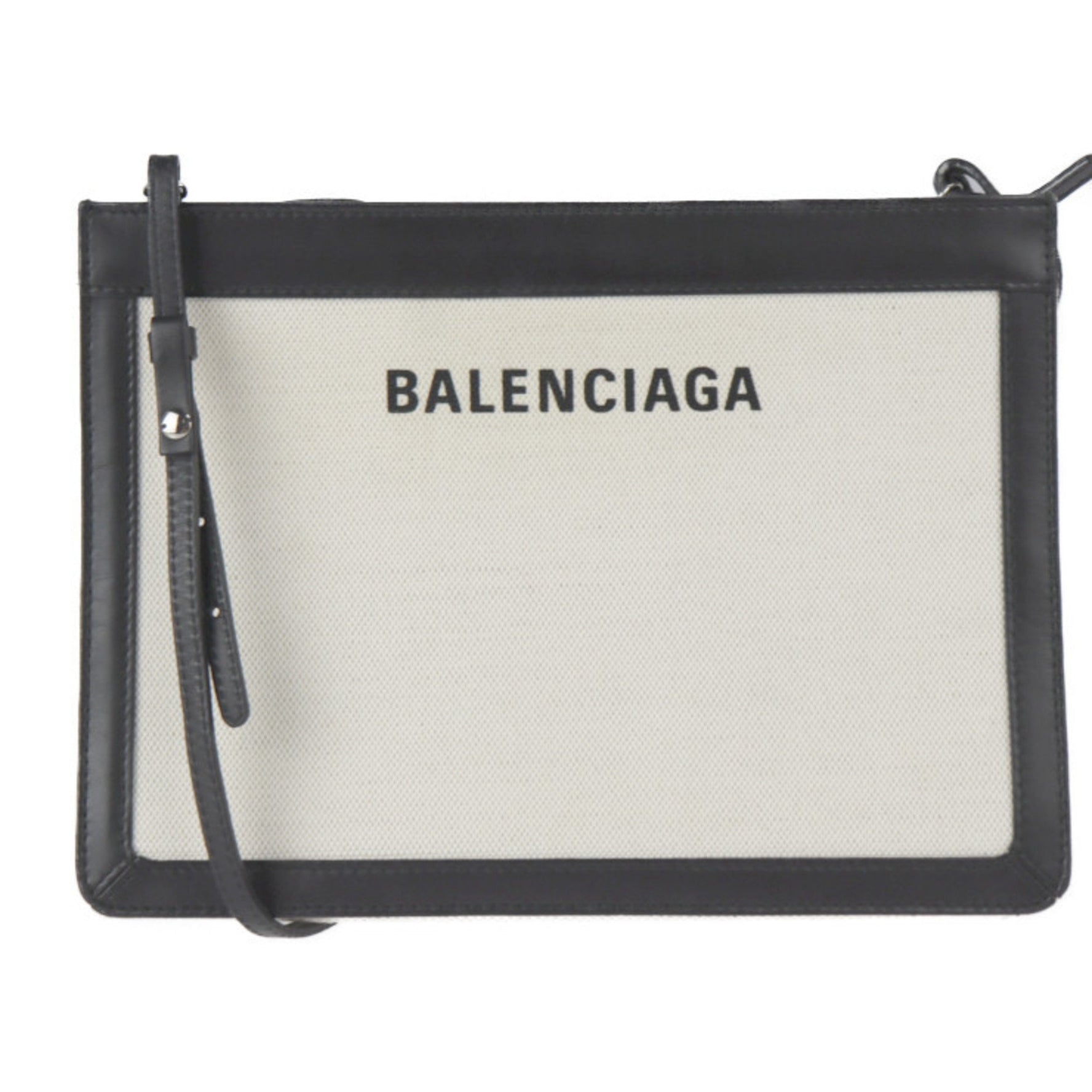 BALENCIAGA navy pochette shoulder bag canvas leather natural second