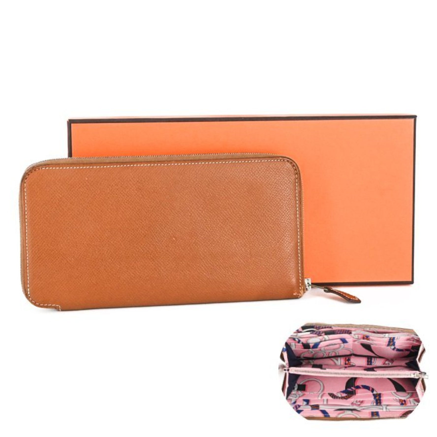HERMES Azap Long Silk-in Wallet, Epsom Silk, Gold and Pink
