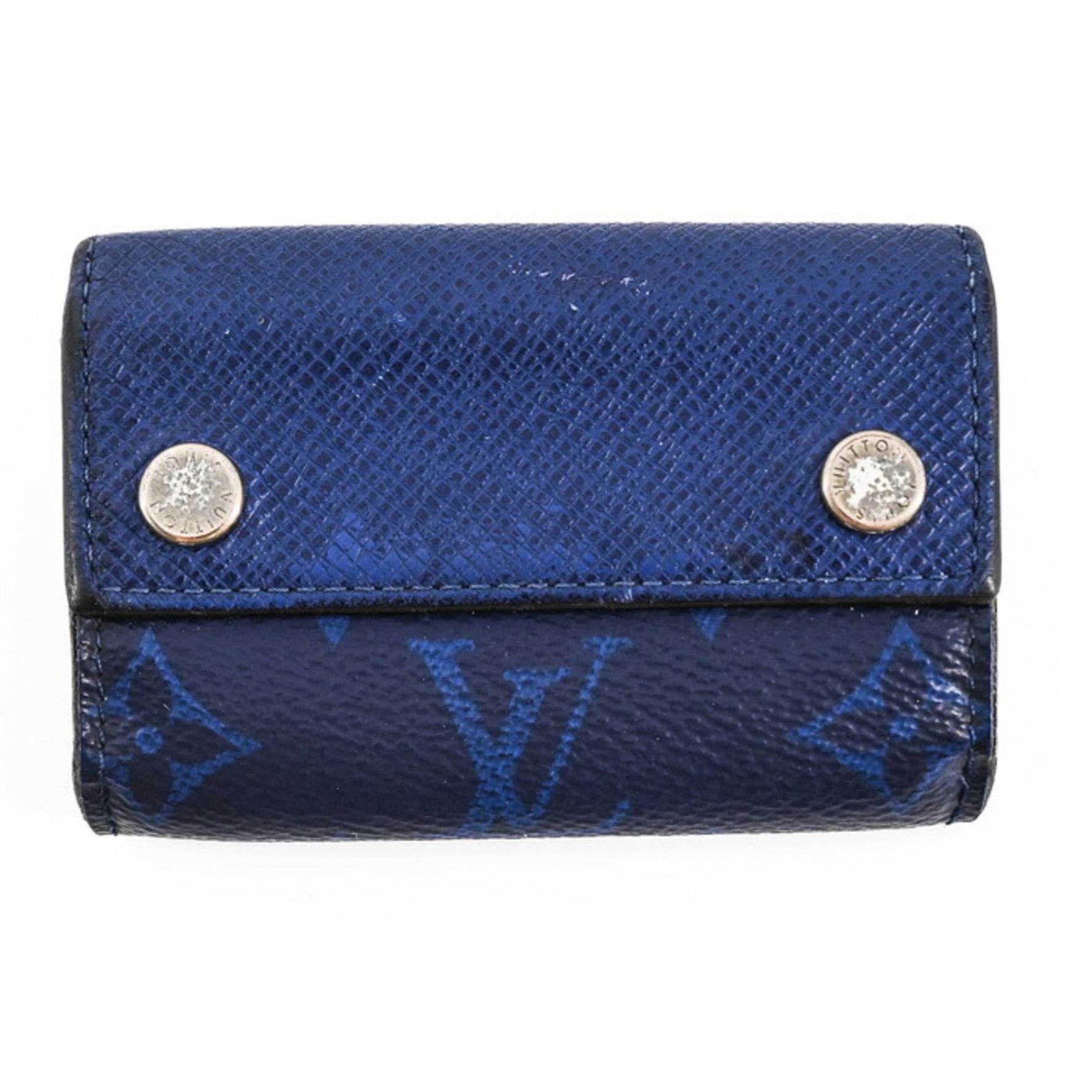 Louis Vuitton Taiga Rama Monogram Discovery Tri-fold Wallet, Compact Mini Cobalt
