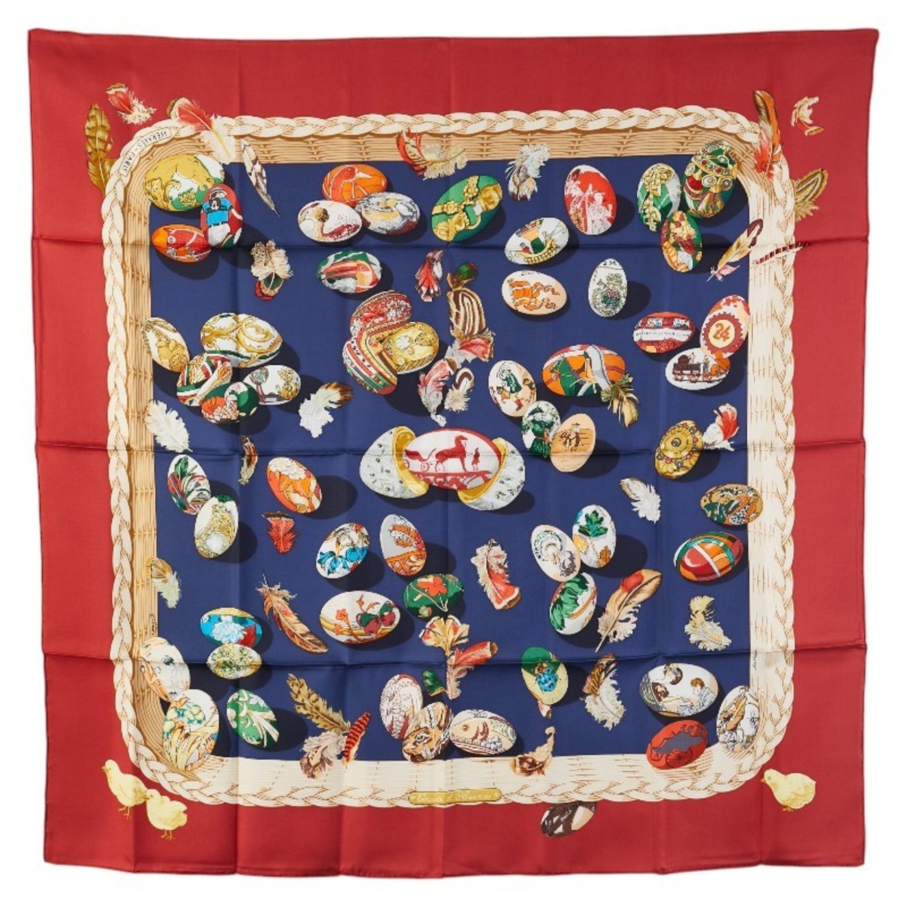Hermes Carre 90 COUVEE D Egg Scarf Muffler Red Multicolor Silk