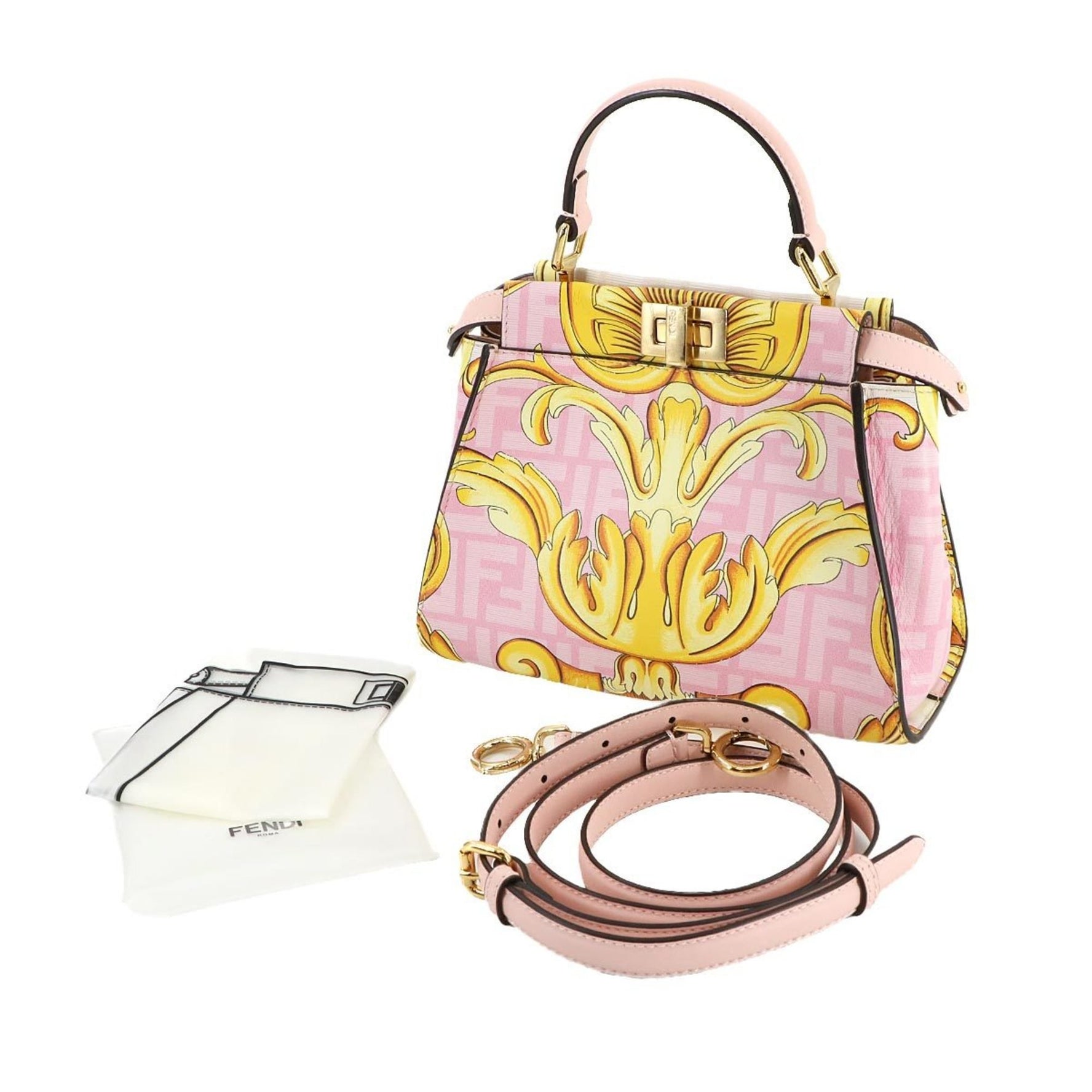 FENDI Fendace Mini Peekaboo hand/shoulder bag in pink and multicolored leather
