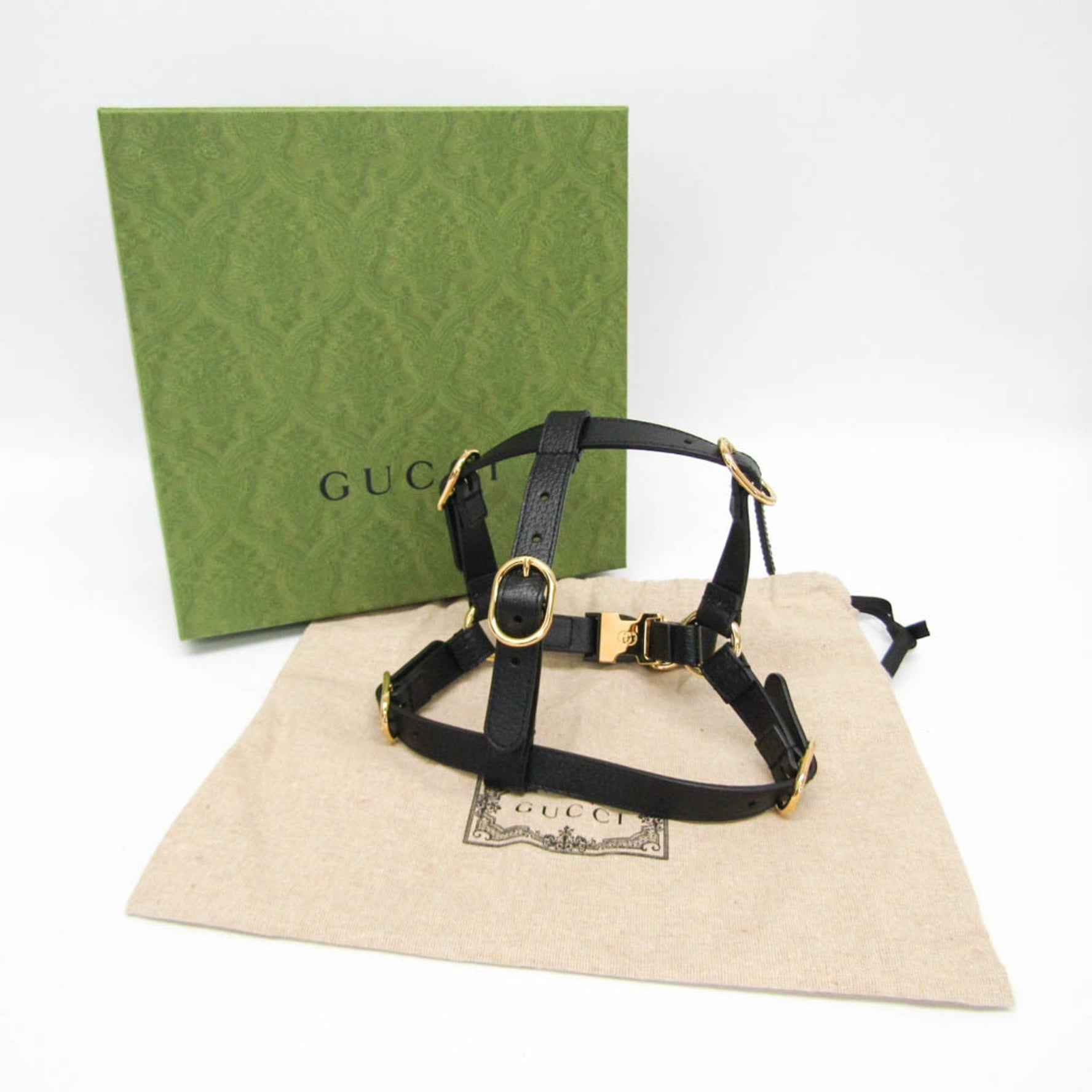 Gucci Interlocking G Pet Harness Size S Dog Harness Leather Black