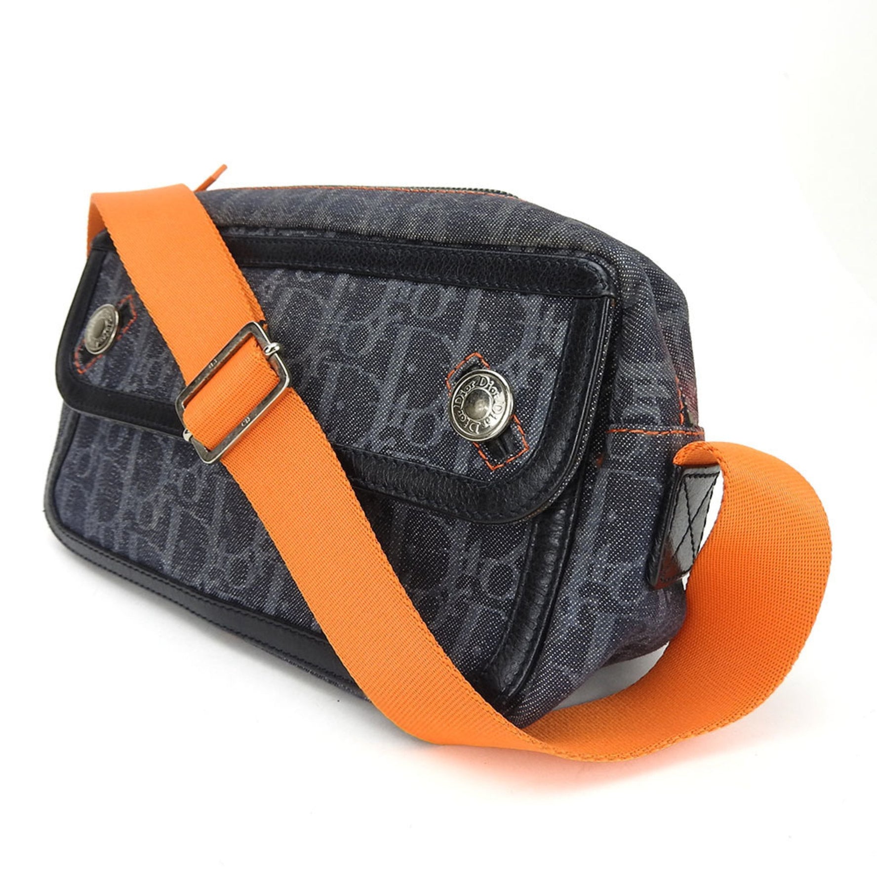 Christian Dior Line Corporation one shoulder bag flight line trotter navy orange ladies denim canvas