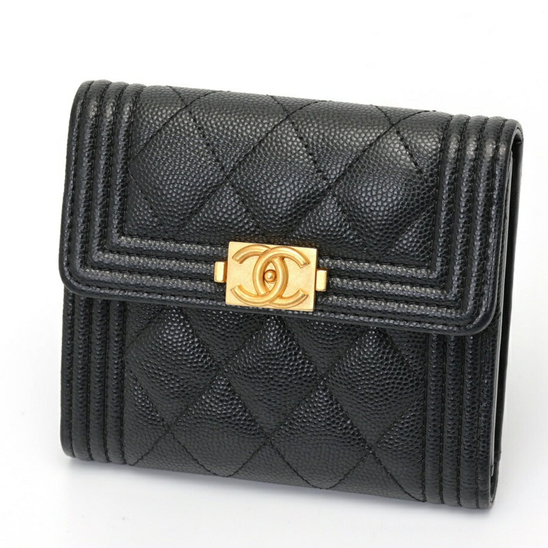 CHANEL Boy Tri-fold Wallet Compact Caviar Skin