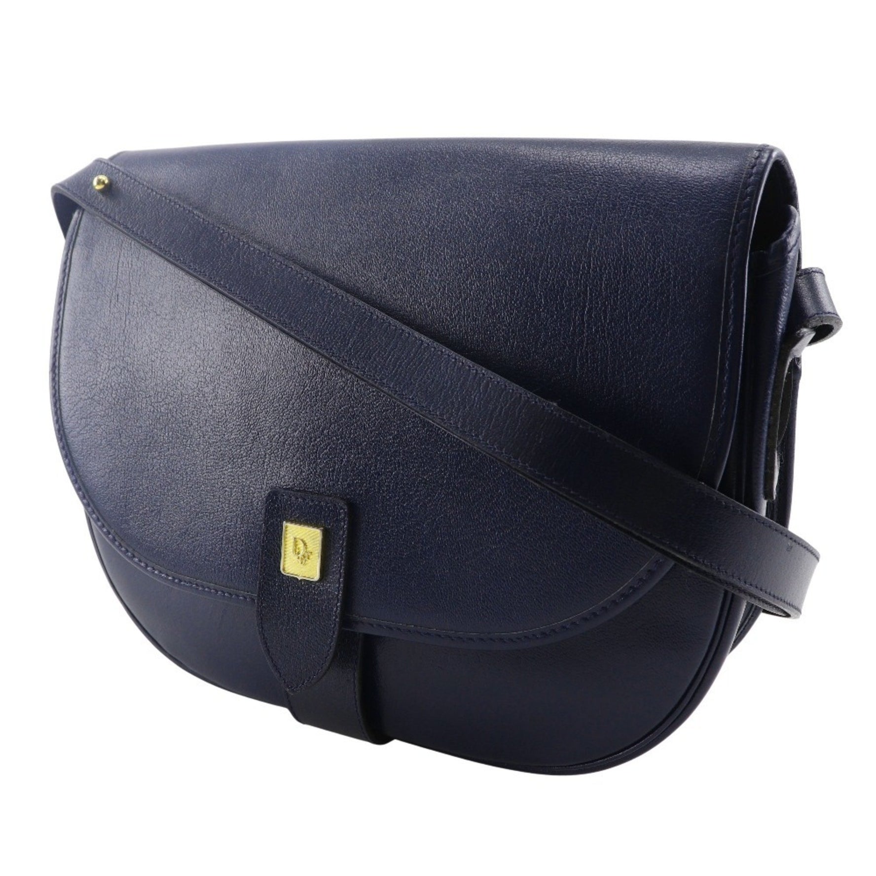 Christian Dior Old Shoulder Bag, Leather, Blue, Snap Button, Dior