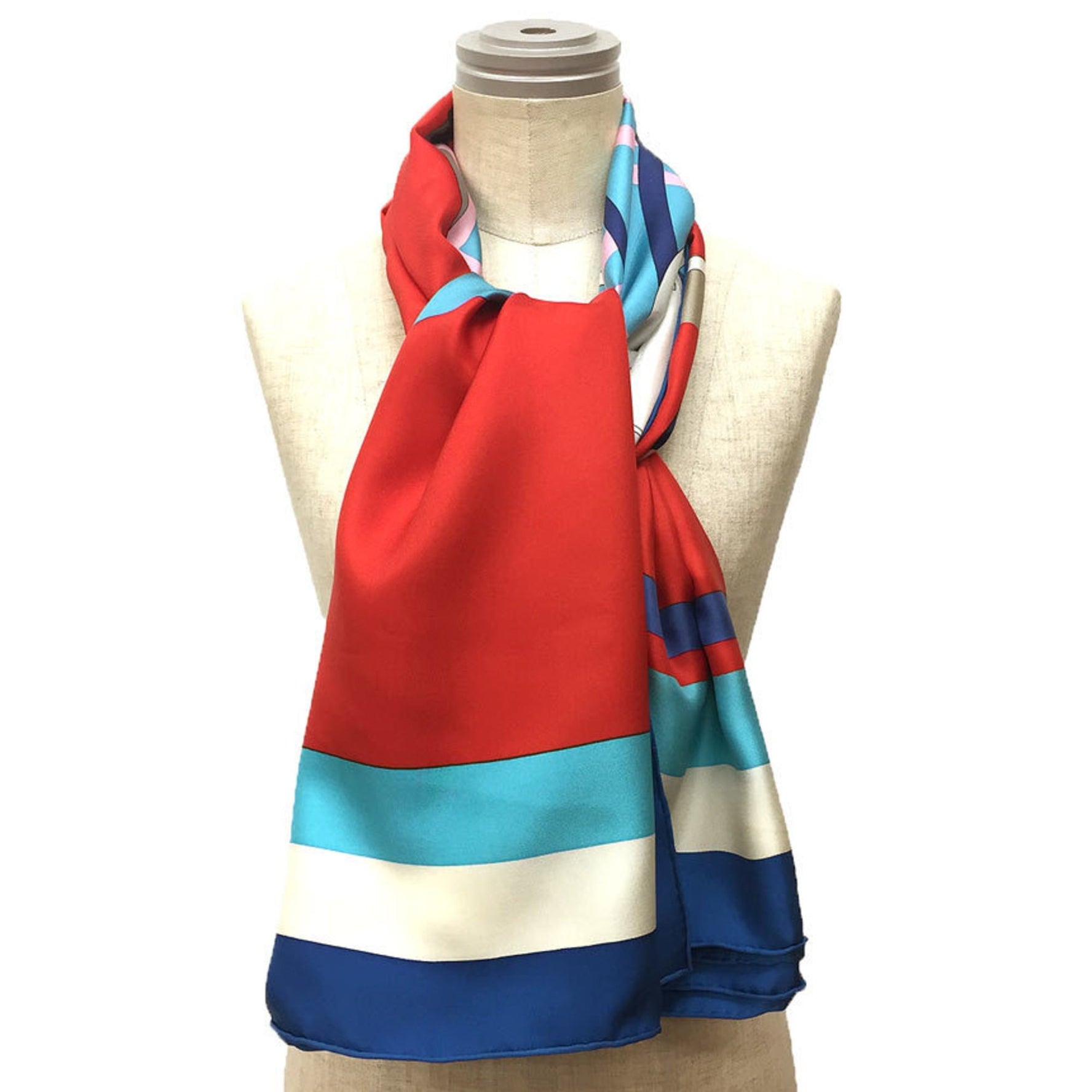 HERMES Shawl Carré 140 Scarf Muffler CHEVAL A LA COUVERTIURE with Horse Blanket 100% Silk Red x Blue