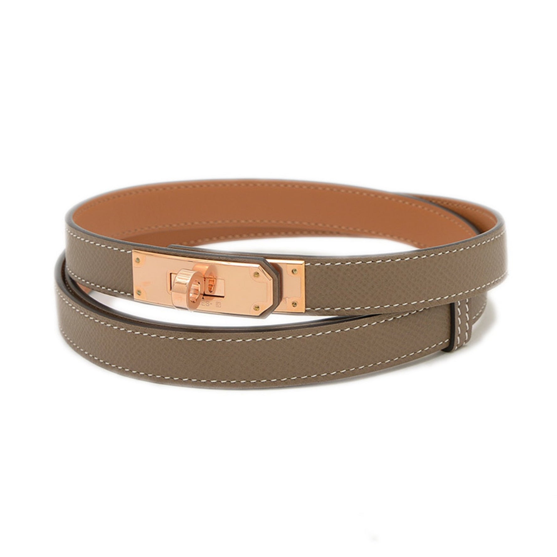 Hermes Hermès Kelly Belt, Epsom Etoupe, Rose Gold Hardware, Double Stamp, BP