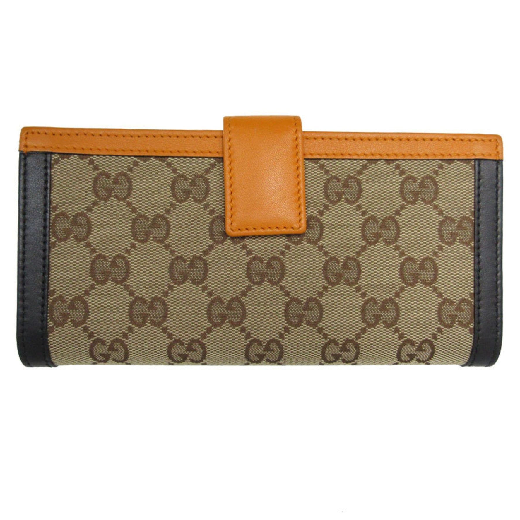 GUCCI Long Wallet GG Canvas Leather Orange x Black Brown Men's