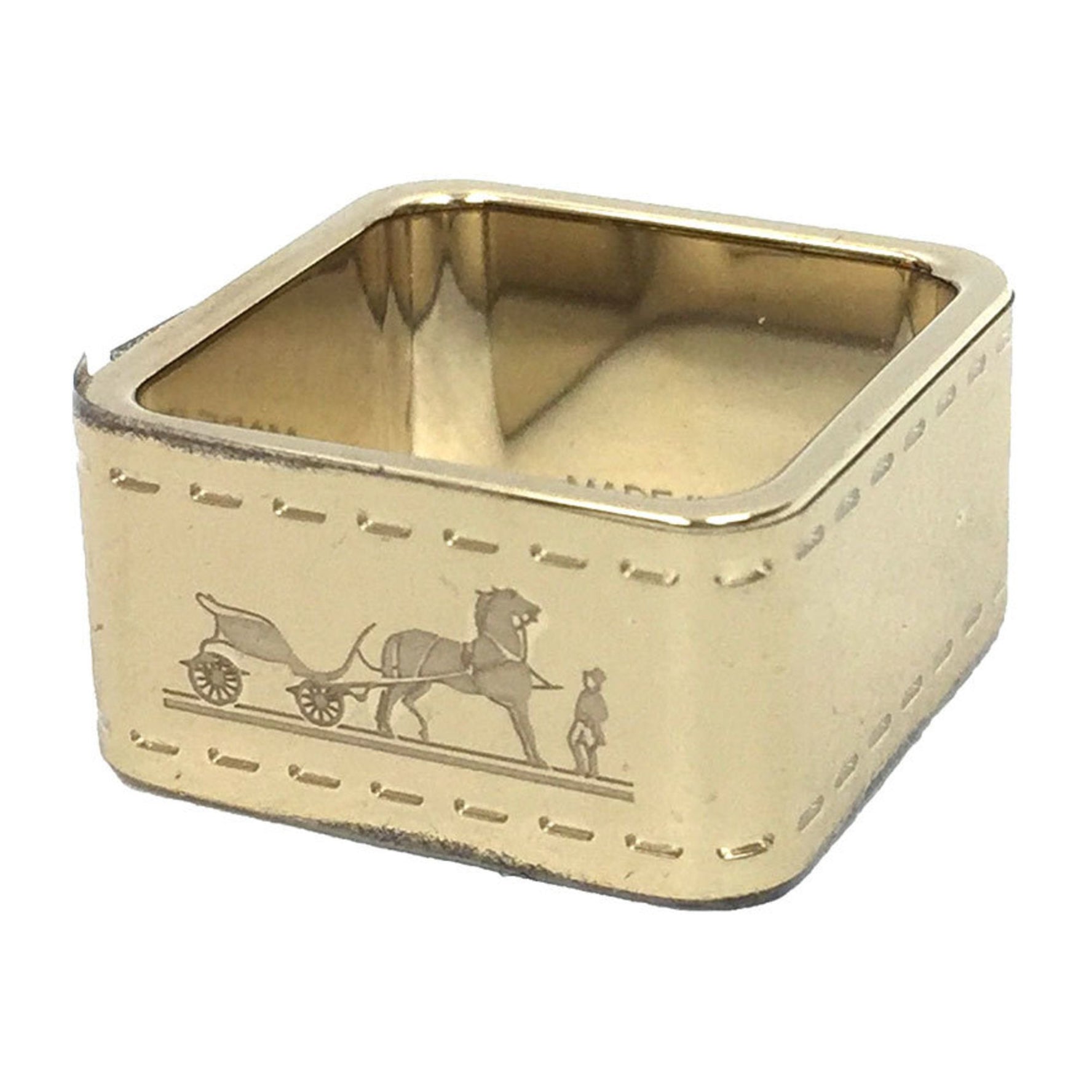 Hermes Scarf Ring Clasp Bolduc Carriage Pattern Silver Horse