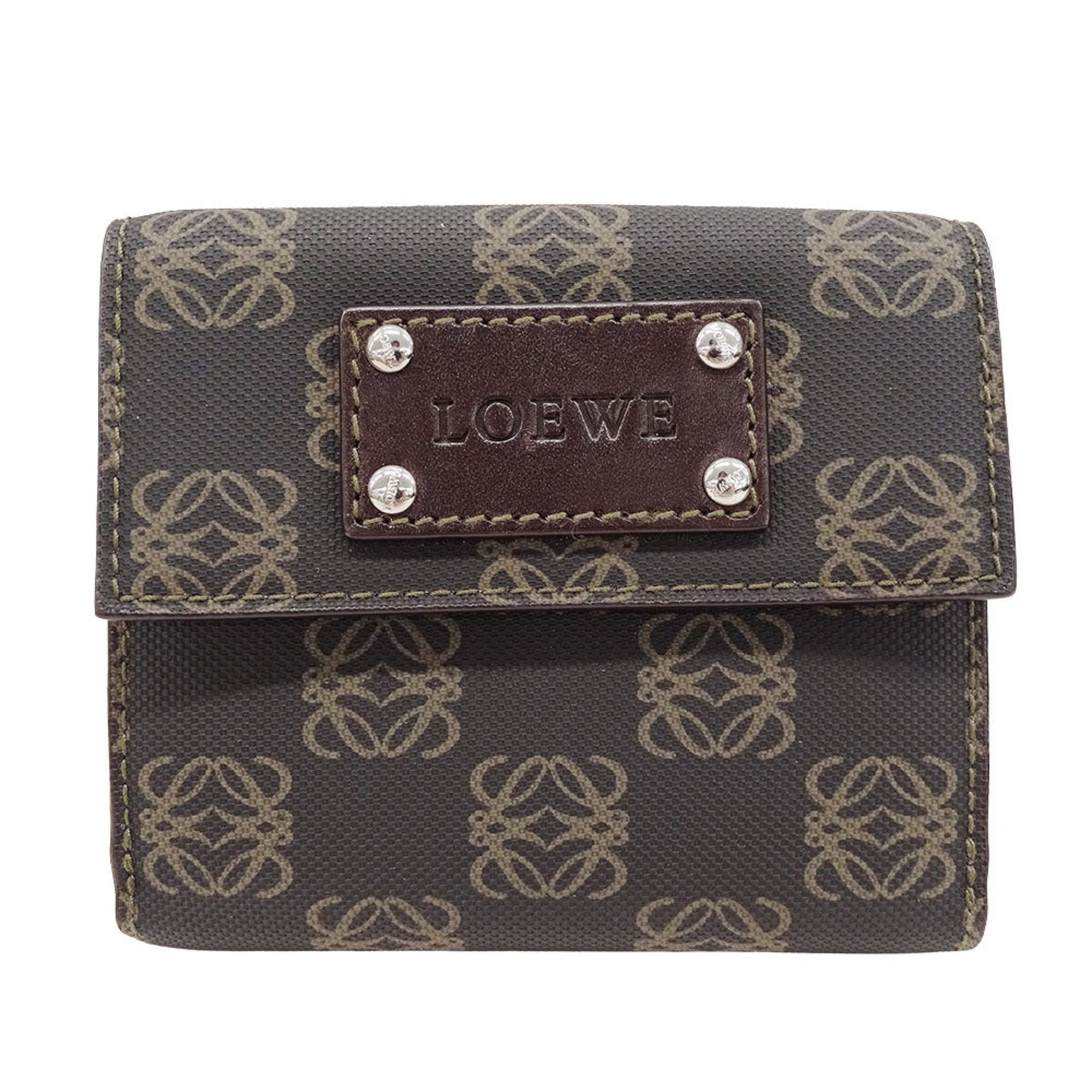 LOEWE Bifold Wallet Anagram Design, Charcoal Gray Brown, Compact