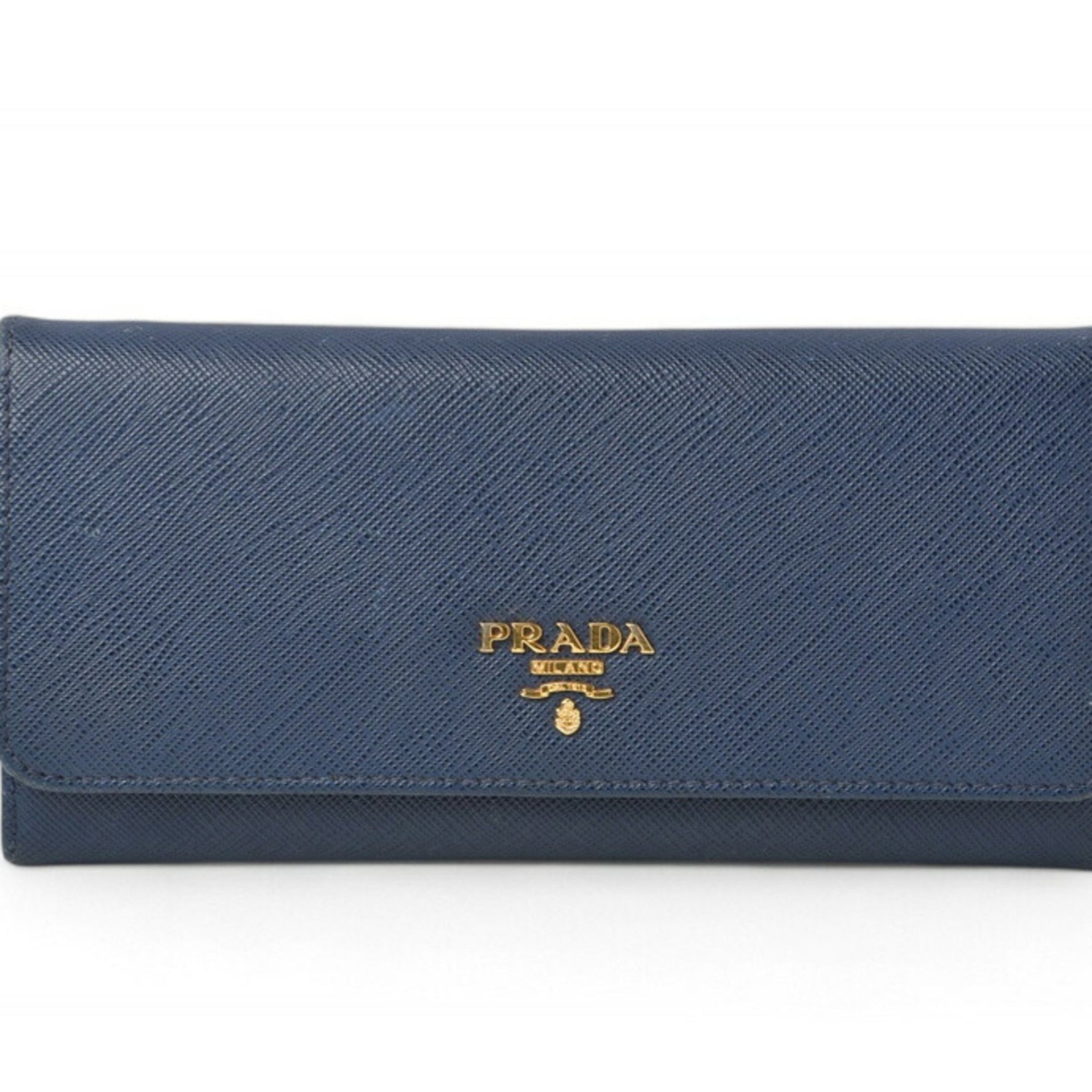 PRADA Wallet Long Pass BLUETTE SAFFIANO METAL Embossed Leather