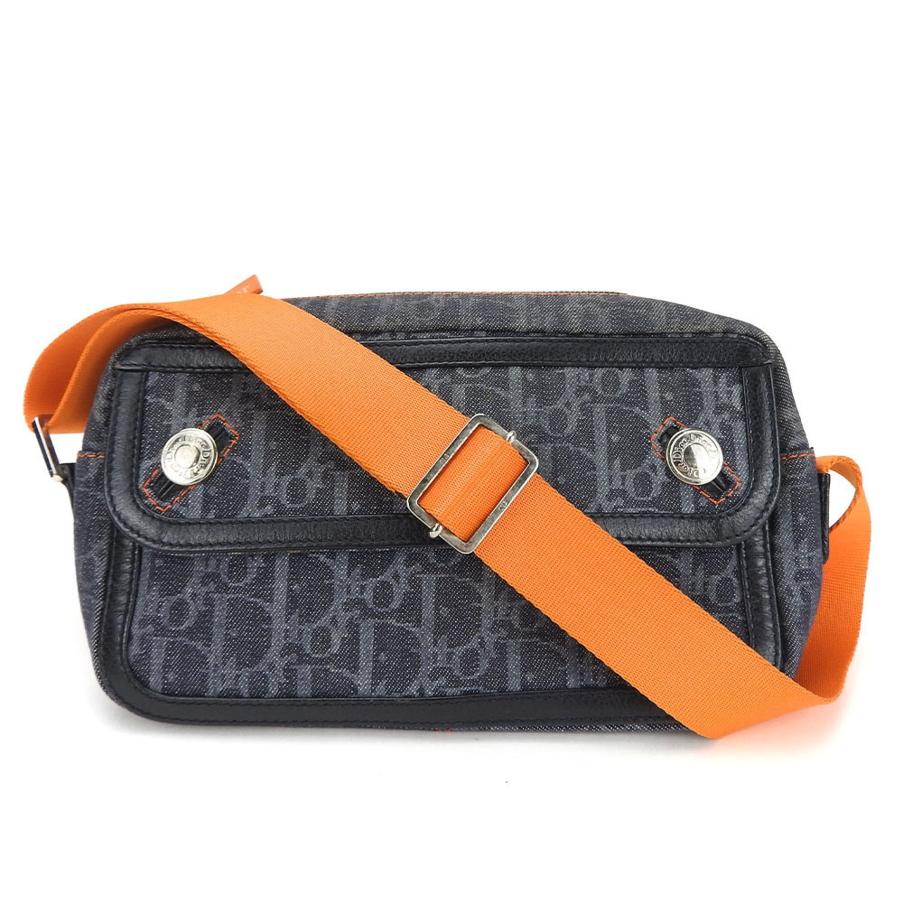 Christian Dior Line Corporation one shoulder bag flight line trotter navy orange ladies denim canvas