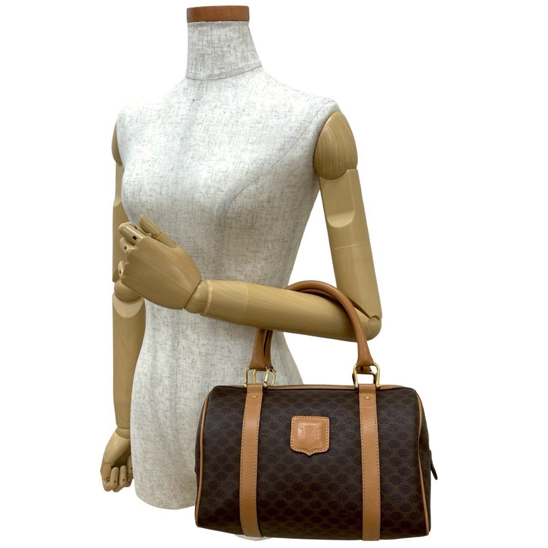 CELINE Macadam Blason Triomphe Leather Handbag/Mini Boston Bag