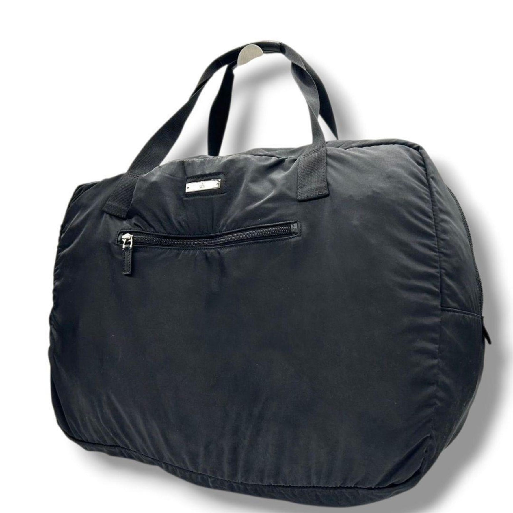 GUCCI Boston bag, nylon tote handbag, one-shoulder logo plate, silver hardware