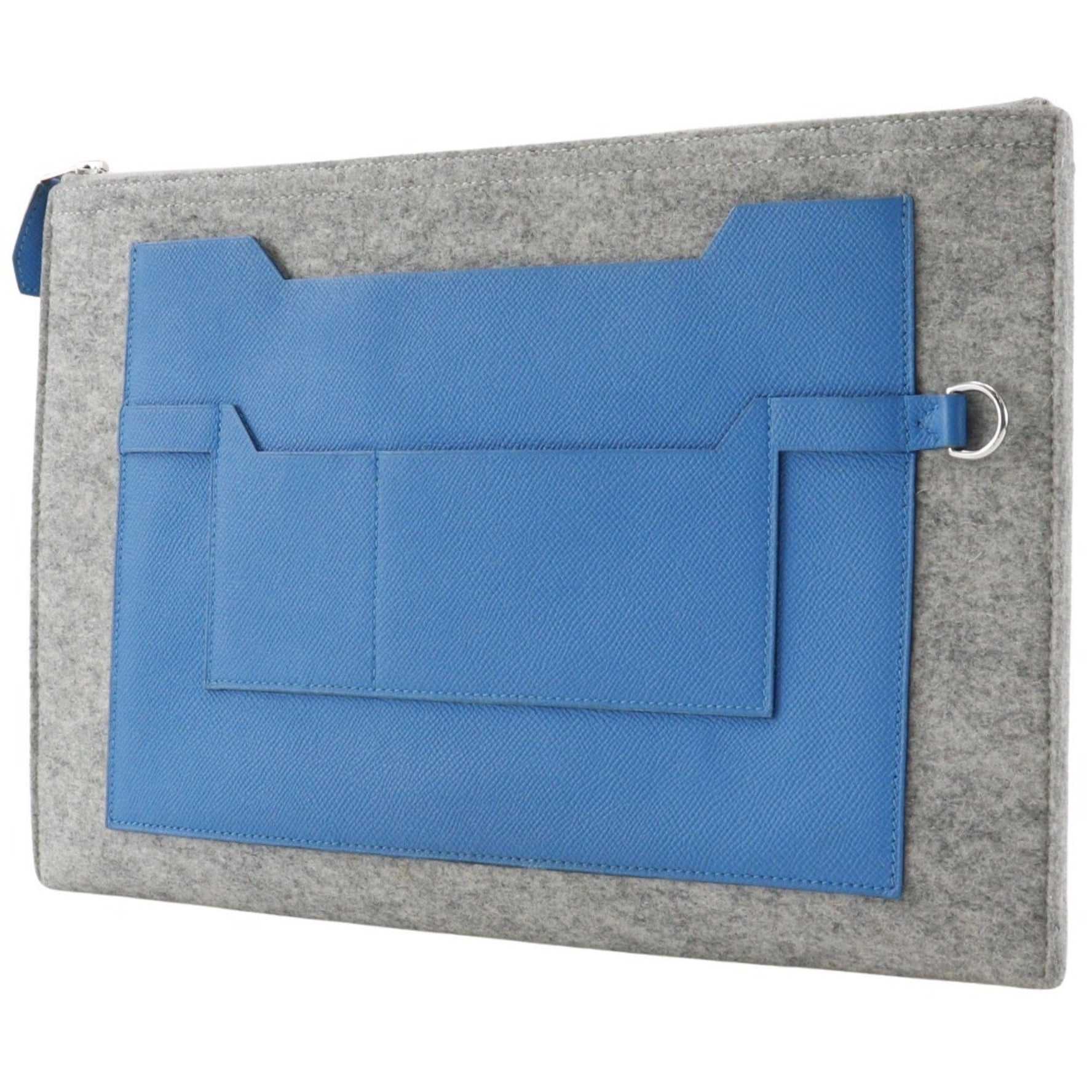 Hermes Too Doo 37 Clutch Bag Felt x Epsom Blue Zanzibar 2017 Blue/Gray A