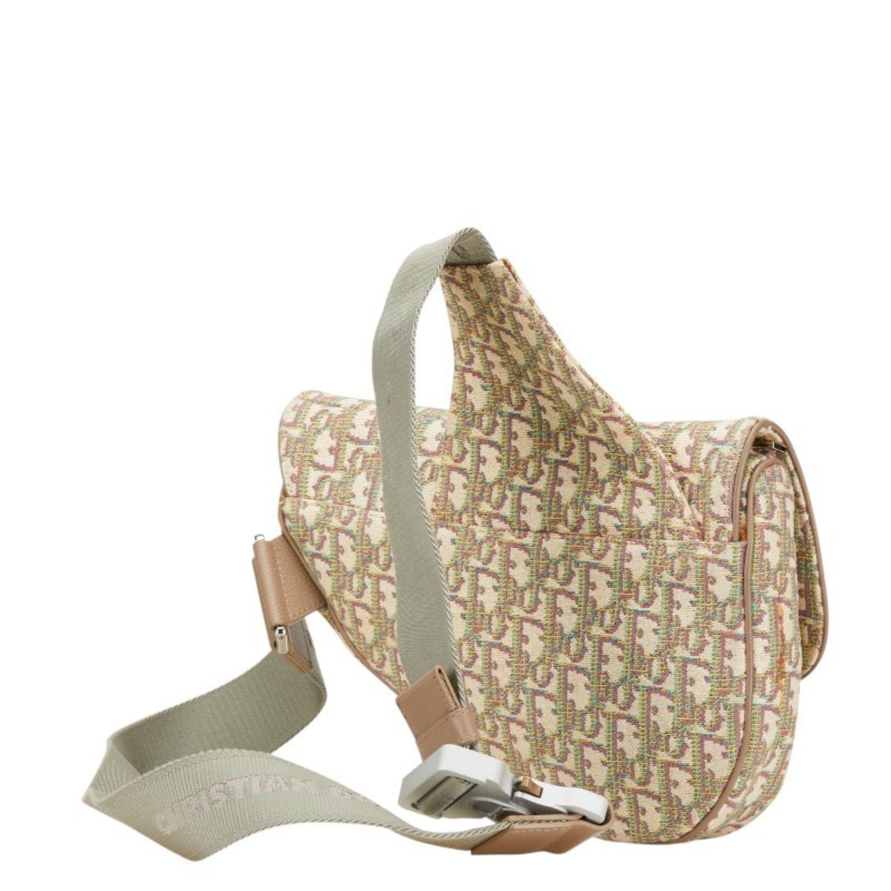 Christian Dior Dior Oblique Saddle Bag, Body Shoulder Beige, Multicolor Canvas, Leather