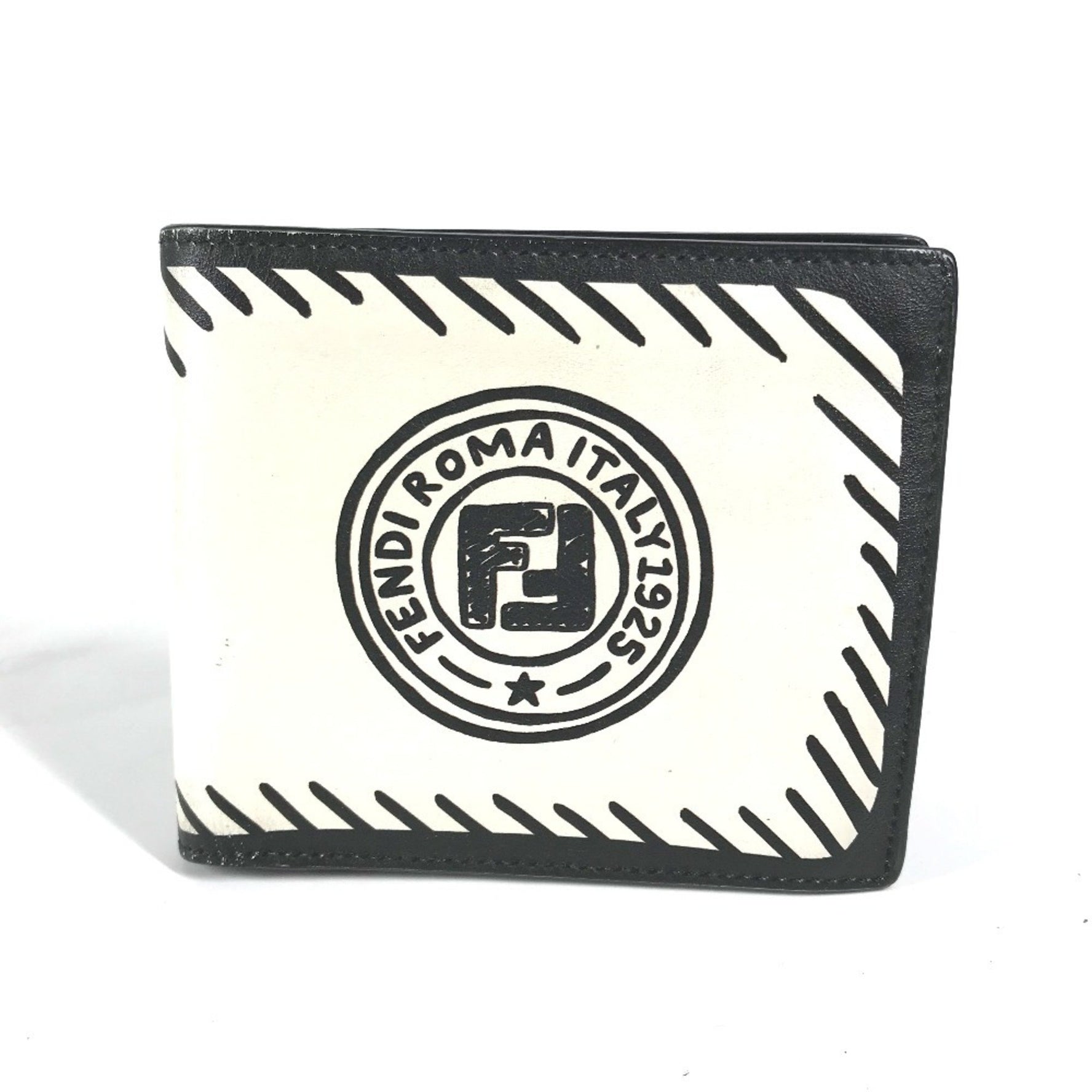 FENDI Compact Wallet Joshua Vides Collaboration Billfold Bi-fold Leather Men's White
