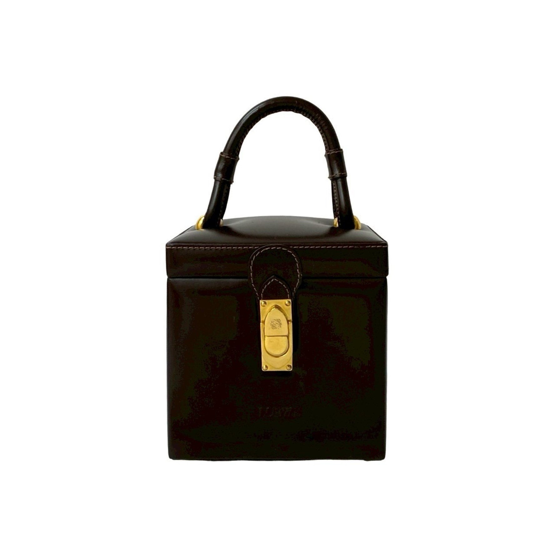 LOEWE Anagram Logo Metal Hardware Genuine Leather Mini Handbag Vanity Bag