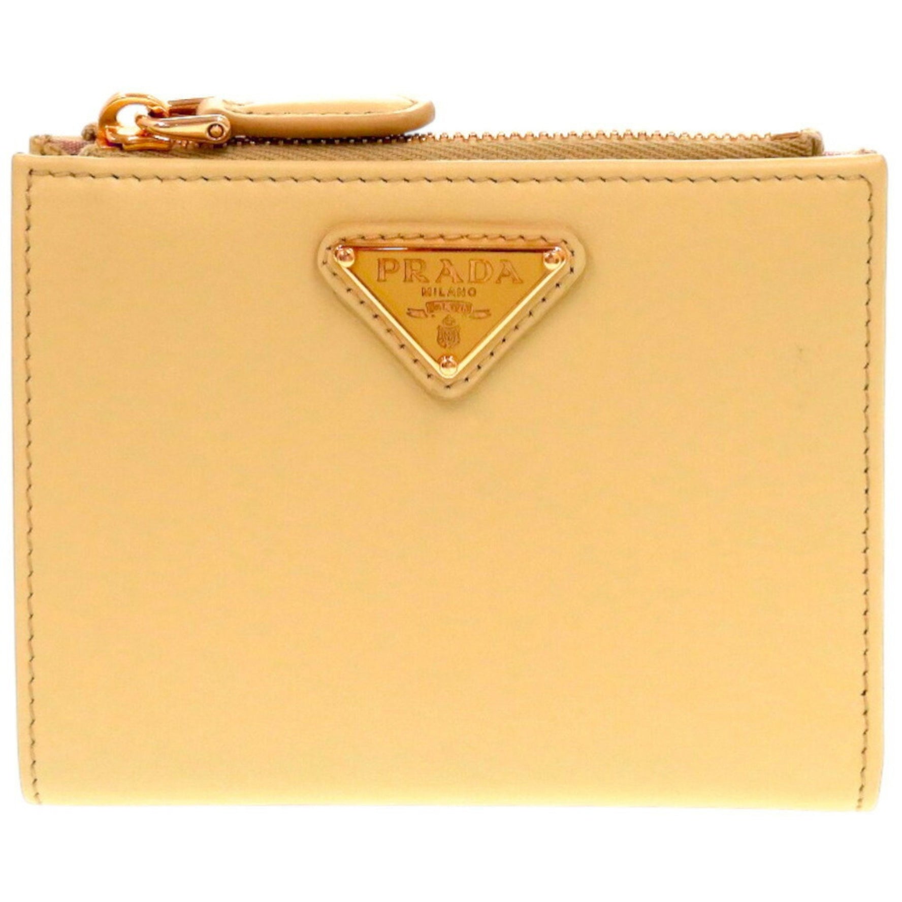 Unused Prada Saffiano Triangle Vanilla Cowhide Leather Bi-fold Wallet