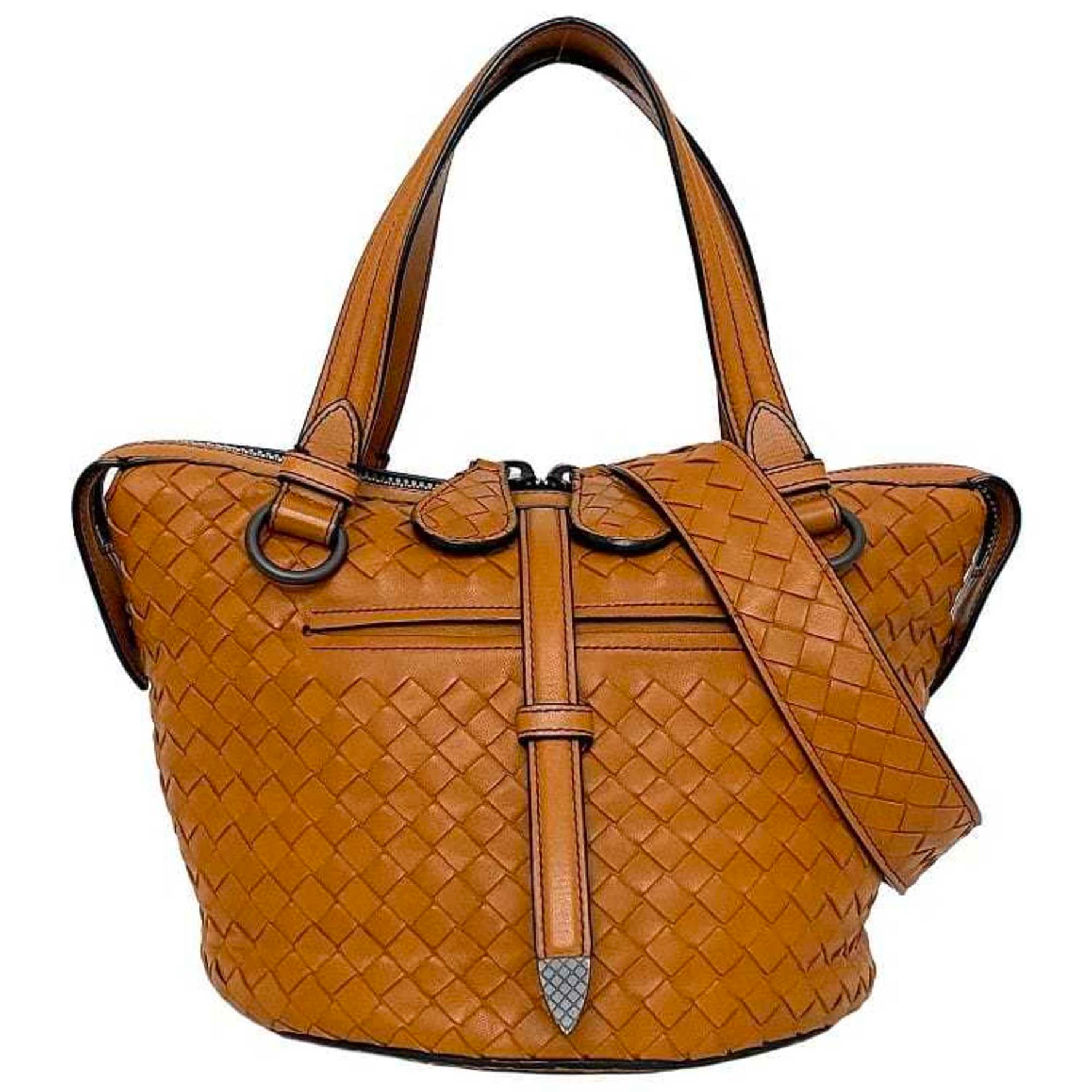 Bottega Veneta Handbag Tamboura Orange Camel Intrecciato Leather BOTTEGA VENETA Bucket Tote Bag Ladies