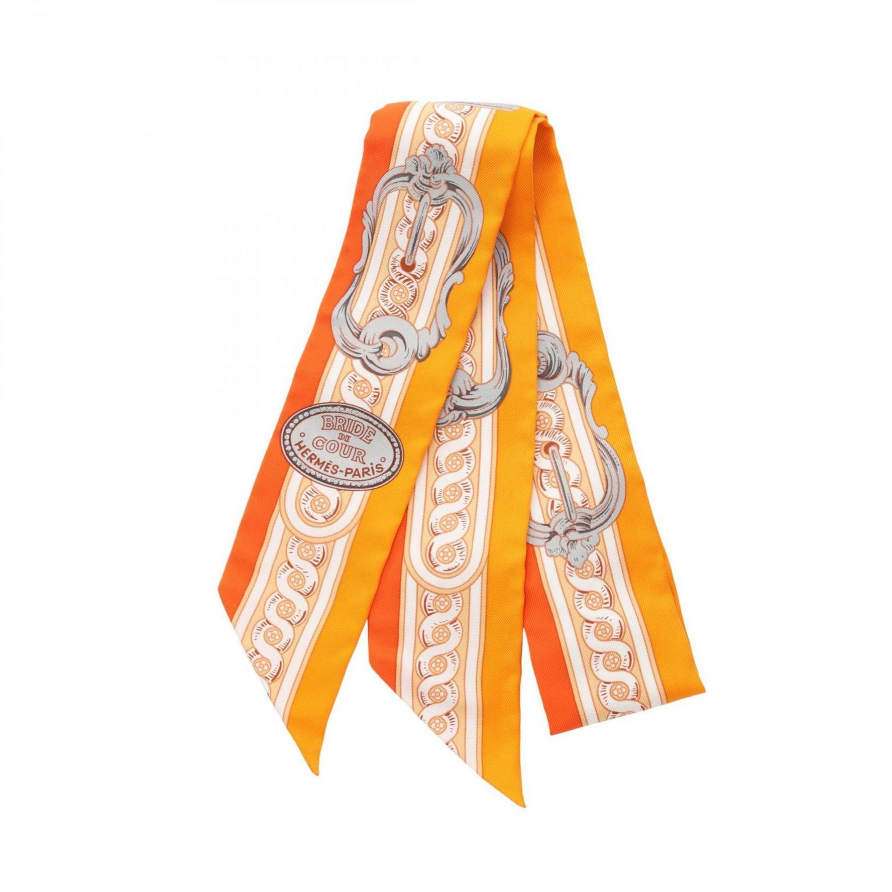 Hermes Hermès BRIDE DE COUR Twilly Silk Scarf in Orange Multicolor