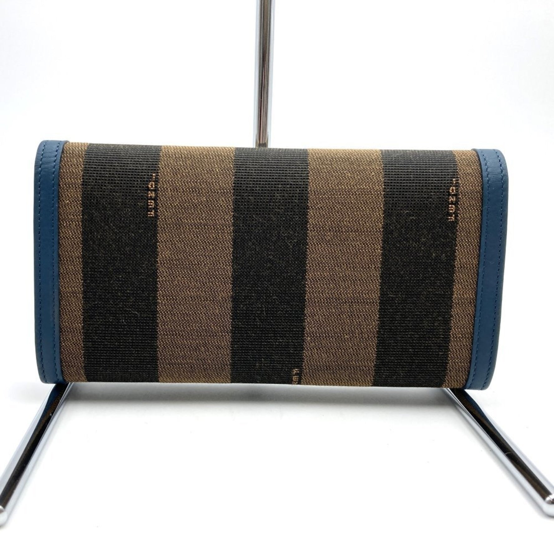 FENDI Long Wallet Pecan Pattern Canvas Leather Blue Men's