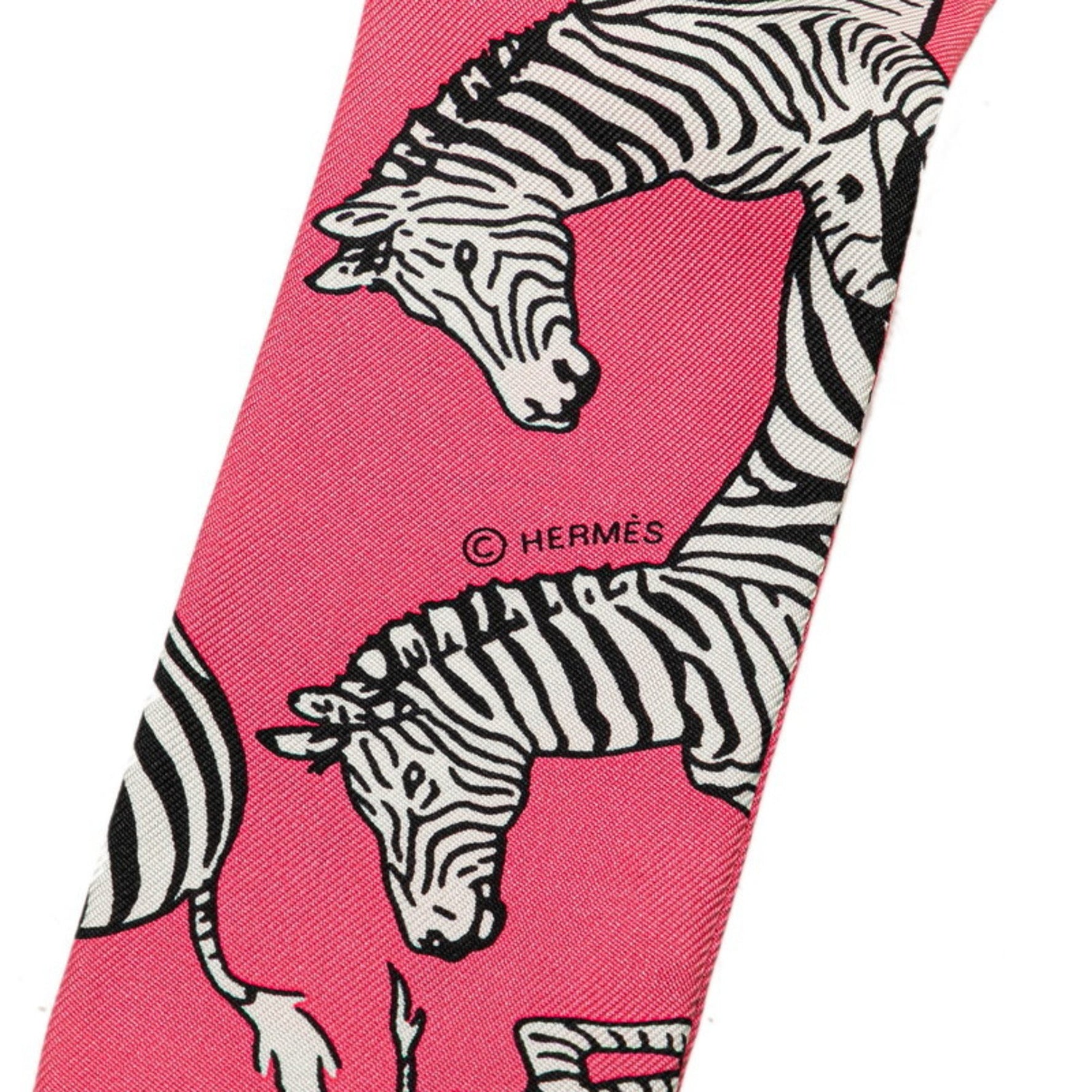 Hermès Twilly LES ZEBRES BANDANA Zebra Bandana Scarf Muffler Pink Black Silk HERMES