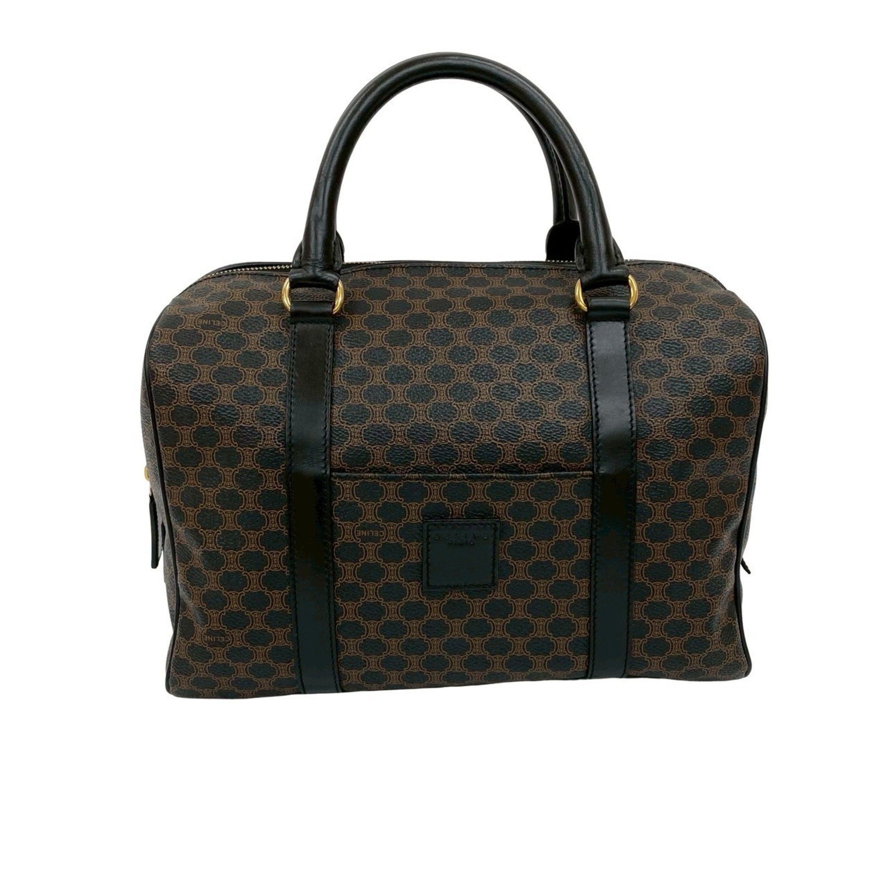 CELINE Macadam Blason Triomphe Leather Handbag/Mini Boston Bag, Black