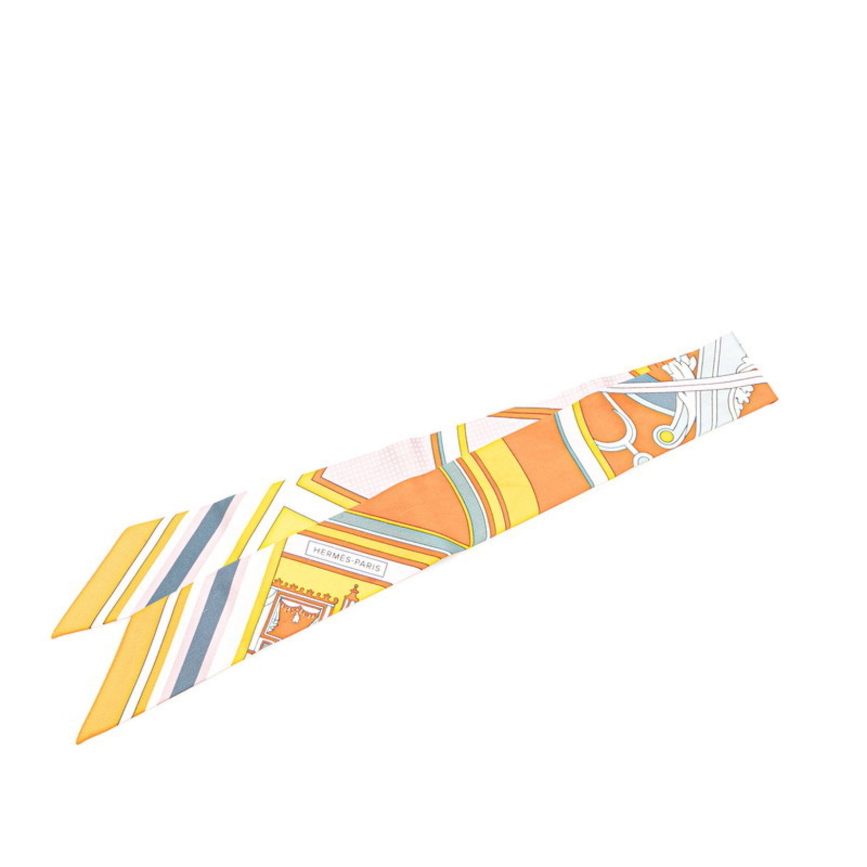 Hermes Hermès Twilly Washington's Carriage Scarf, Orange Multicolor Silk