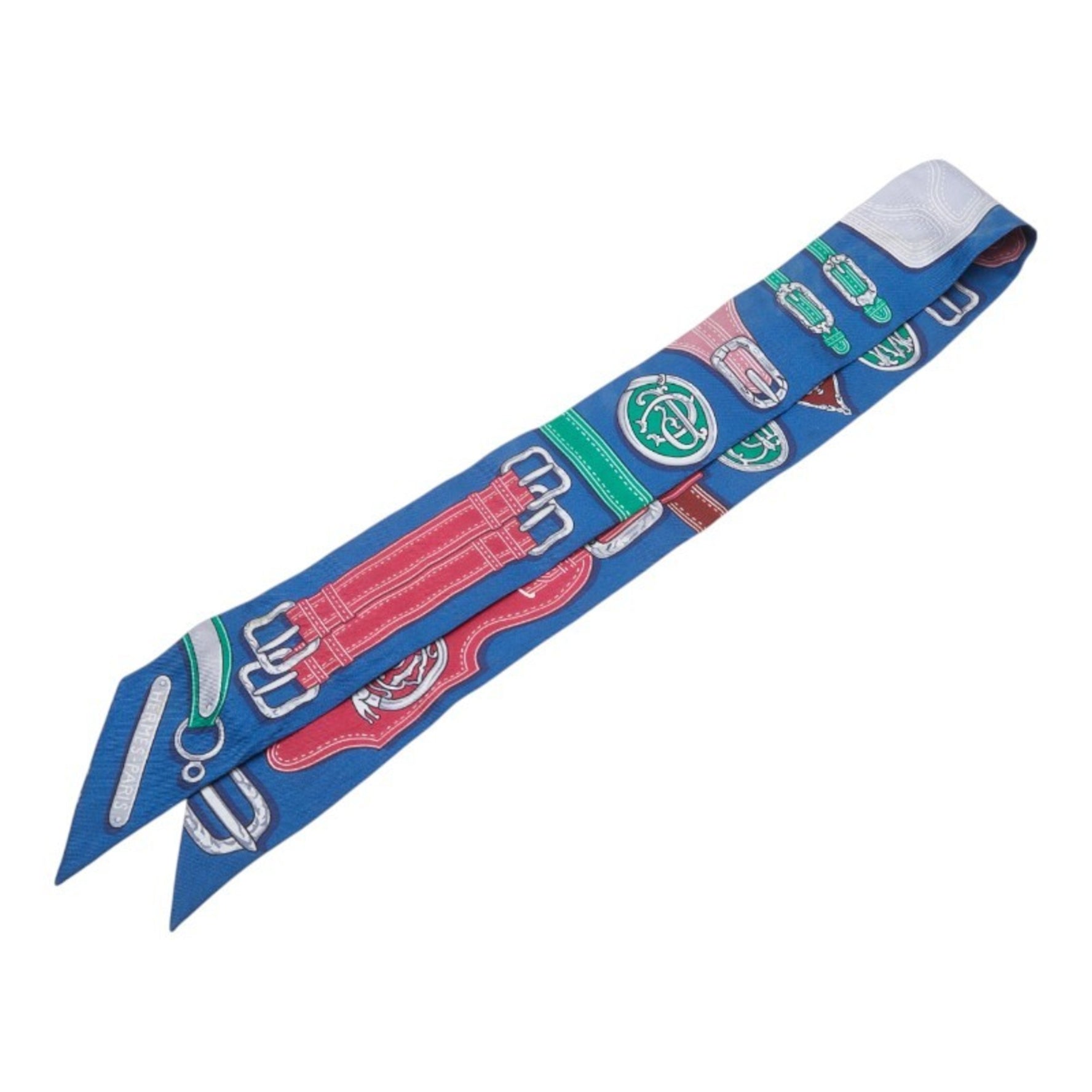 Hermes Twilly Belt Motif Scarf, Blue Multicolor Silk
