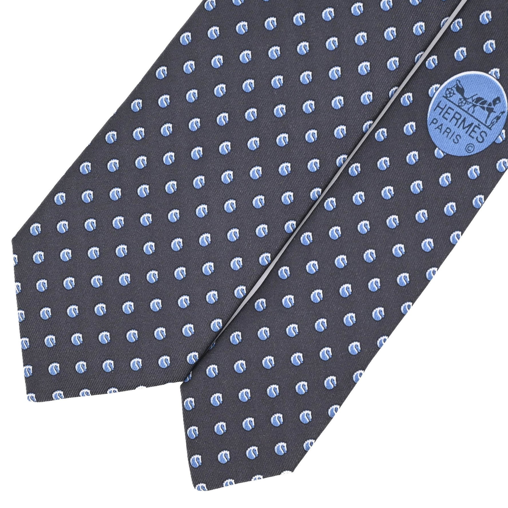 HERMES Polka Rivese tie in anthracite and grey, 100% silk