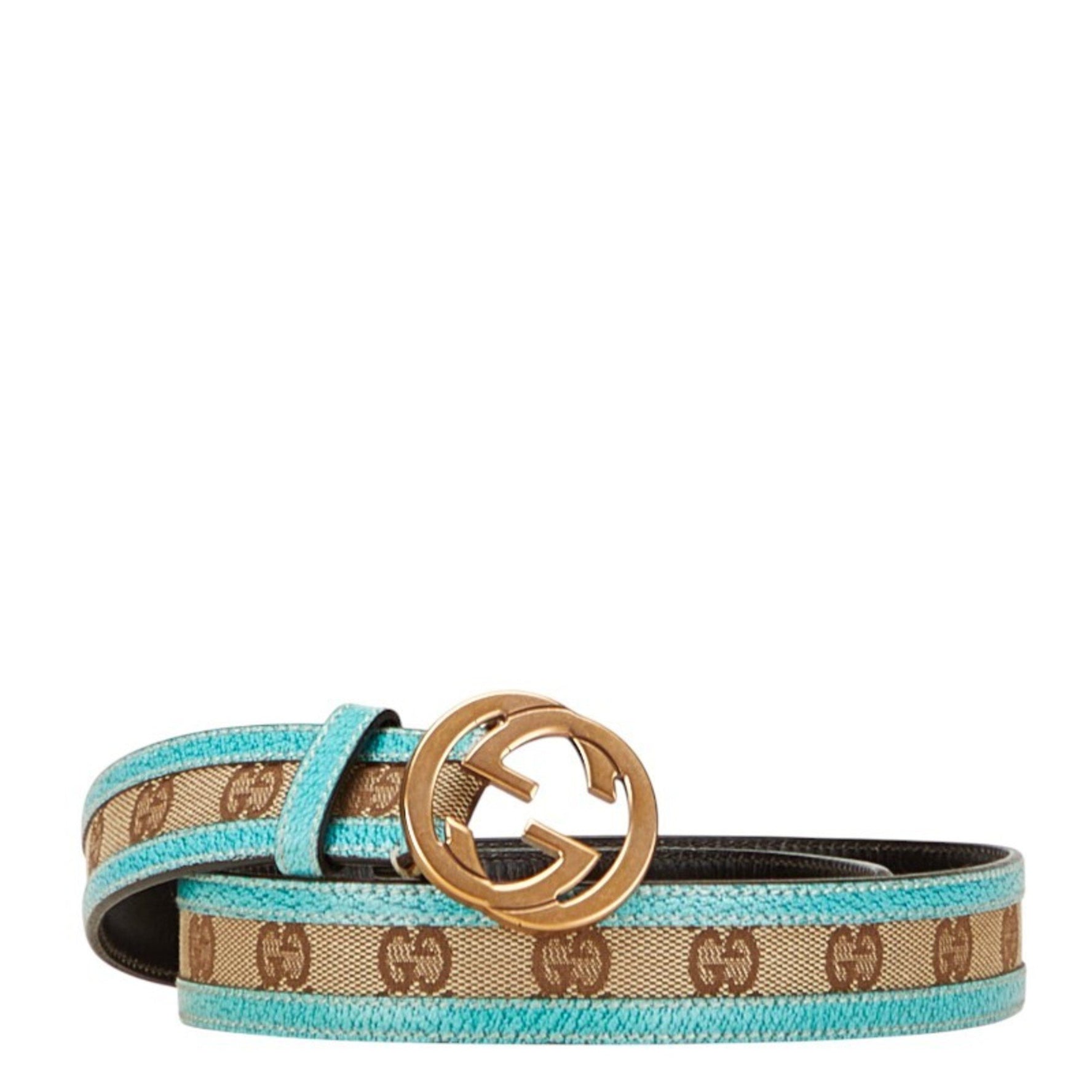 Gucci GG Canvas Belt Size: 75 x 30 Light Blue/Beige Leather