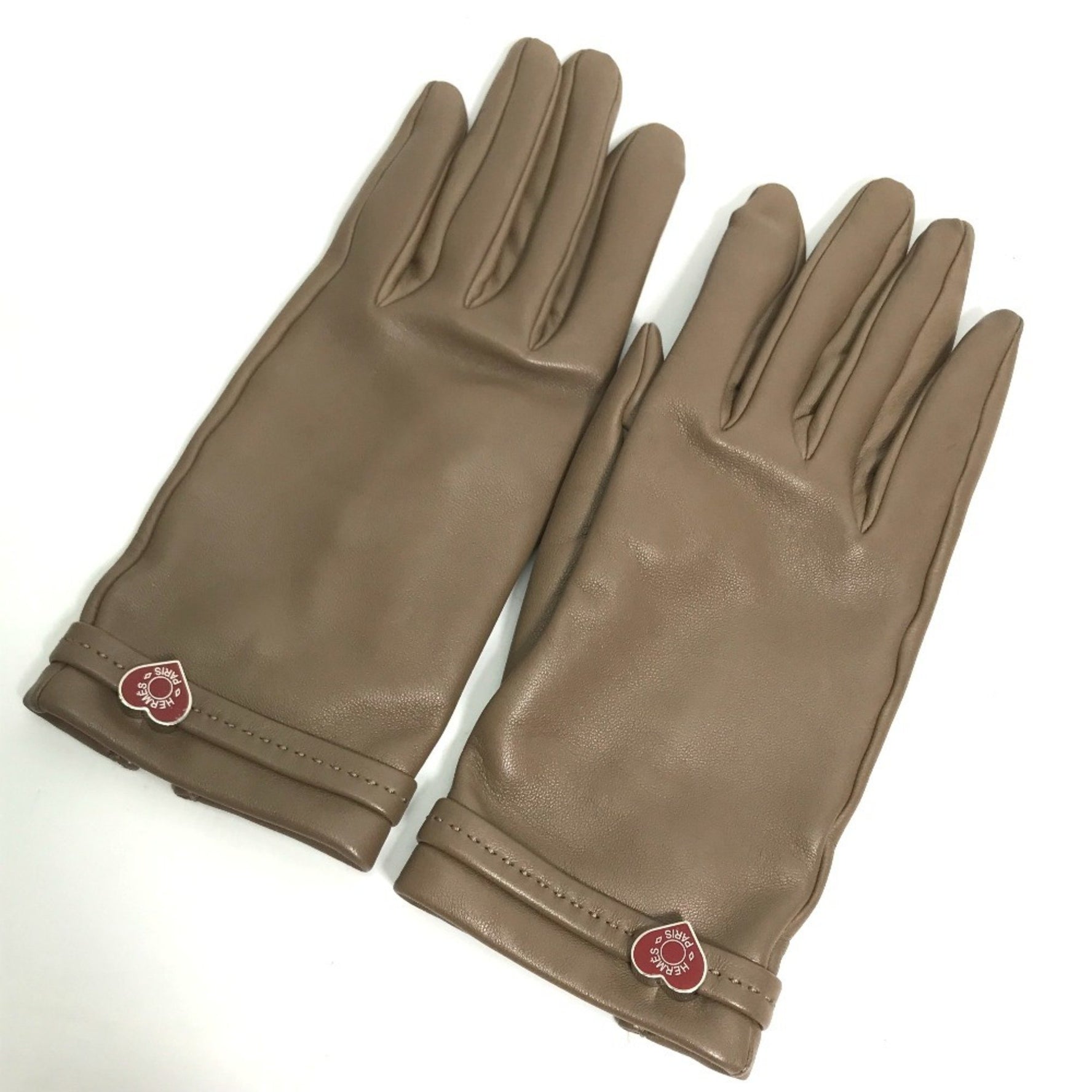 HERMES Heart Dream Love Gloves, Lambskin Leather, Etoupe, Gray