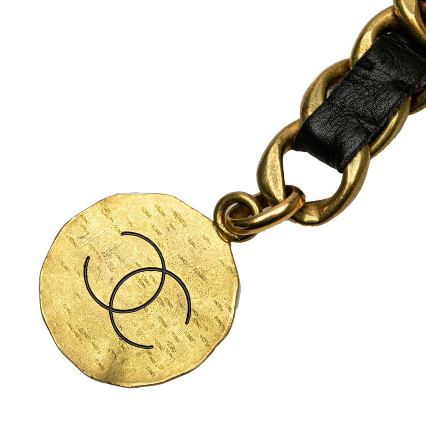 Chanel Coco Mark Belt, Gold and Black Plated Leather
