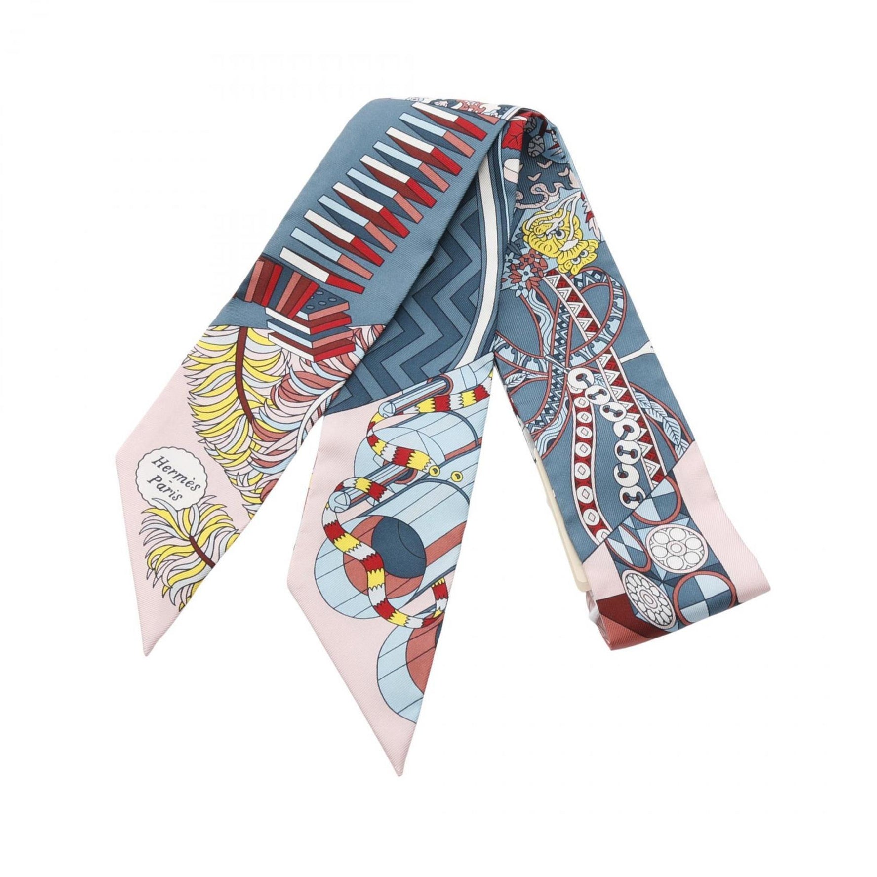 Hermes Hermès Twilly "De l'Ombrelle aux Duels Vieux" Silk Scarf in Multicolored Pink