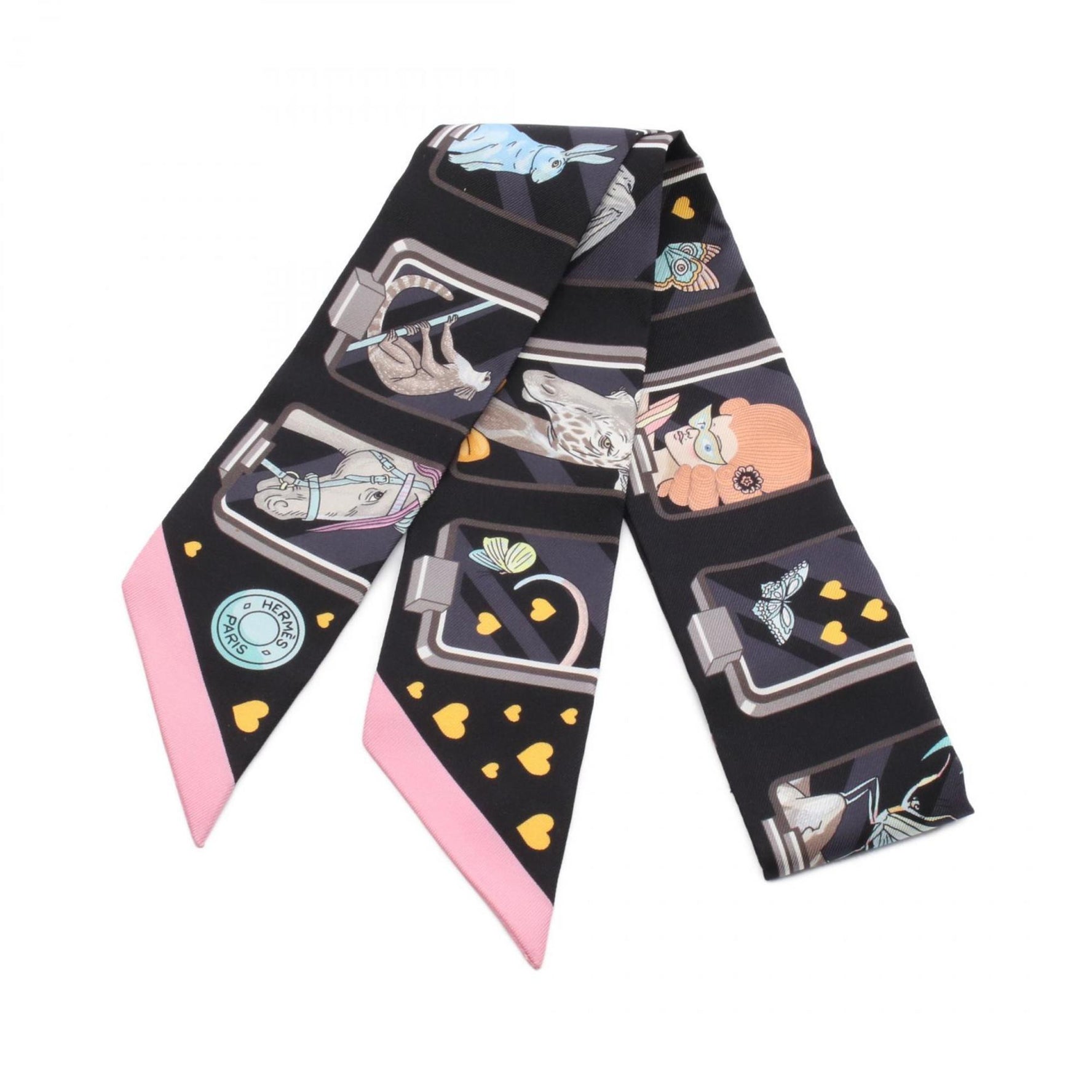 Hermès Twilly HERMES STORY Silk Scarf in Black and Multicolor