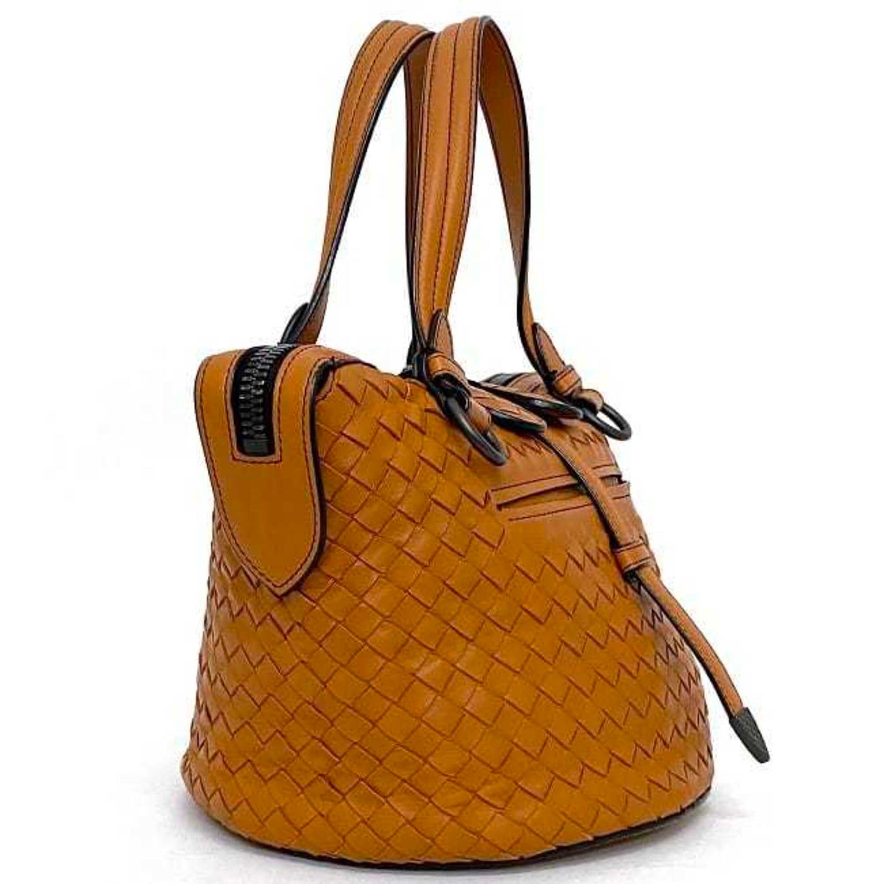 Bottega Veneta Handbag Tamboura Orange Camel Intrecciato Leather BOTTEGA VENETA Bucket Tote Bag Ladies