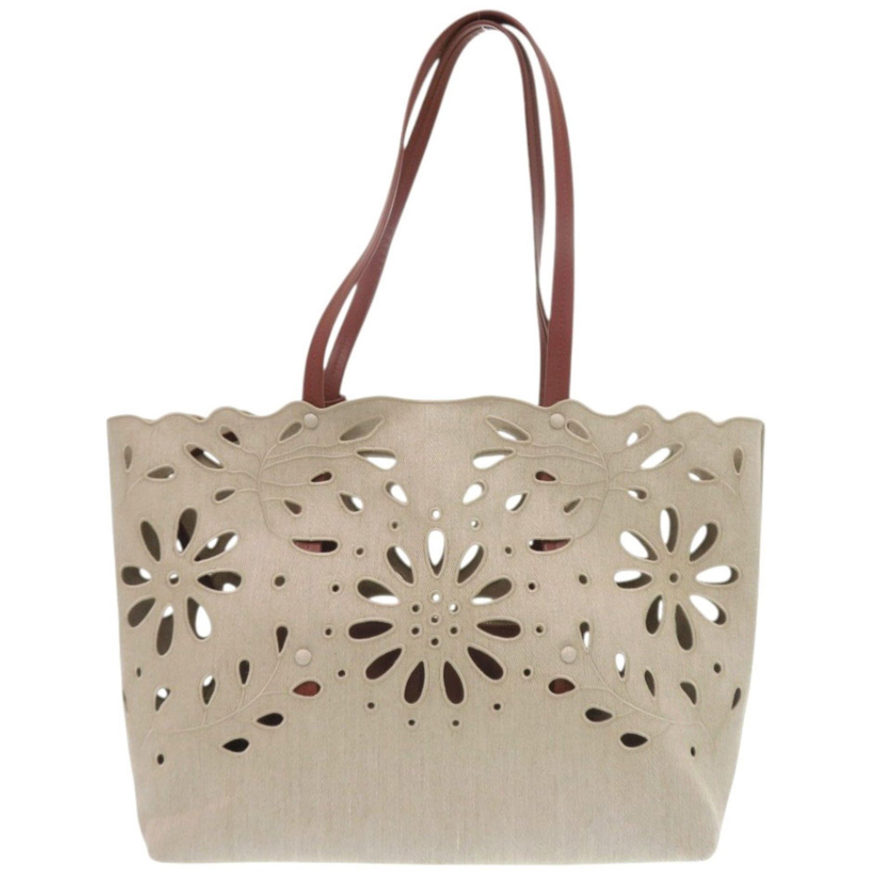 Chloé Chloe Camilla East West Linen and Leather Sepia Brown Tote Bag, Beige, 1703